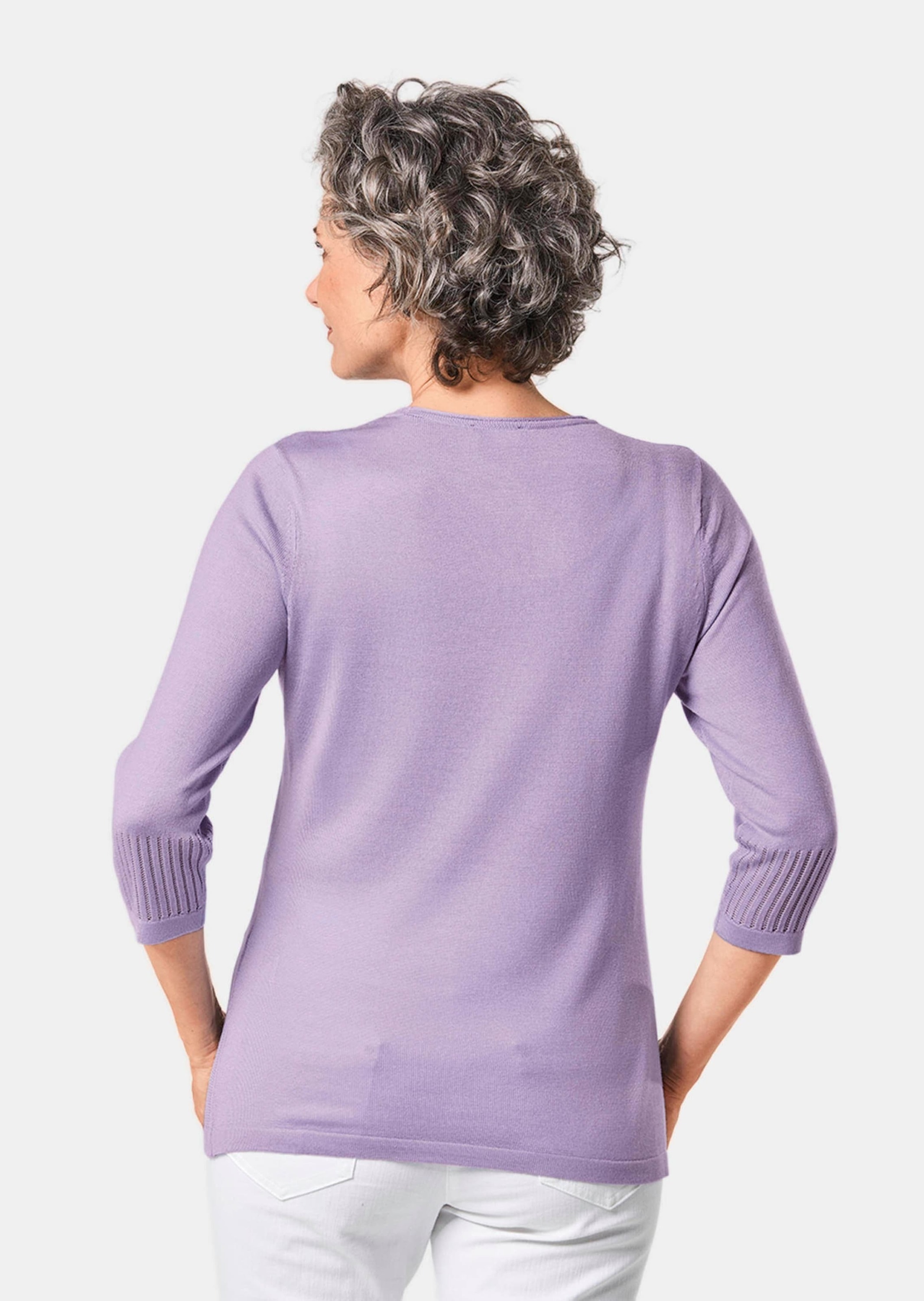 GOLDNER 3/4 Arm-Pullover »Kurzgröße Gepflegter Ajour-Pullover mit femininen Durchbrüchen«
