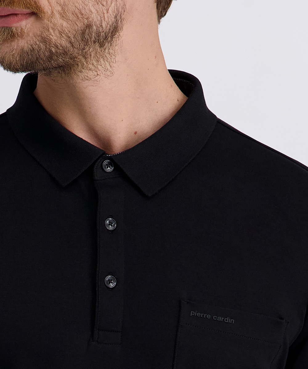 Thumbnail - Pierre Cardin Langarm-Poloshirt Brusttasche mit Marken- Applikation