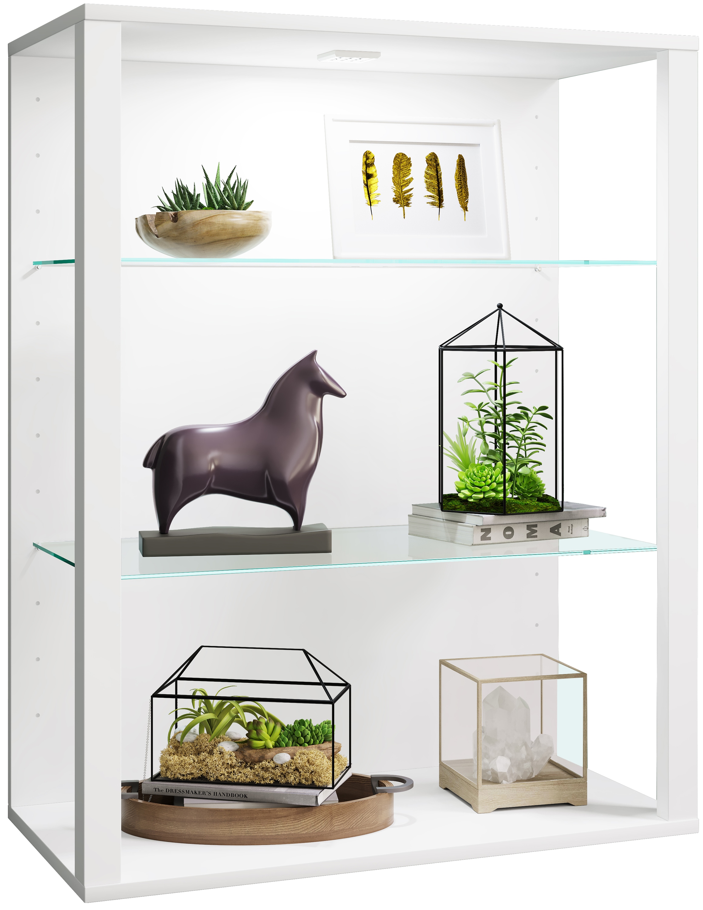 Wandregal VCM, B:70cm T:35cmweiß, Wohnzimmer, Regale, "olz Glas Stand Vitrine Sammelvitrine Glasol LW"