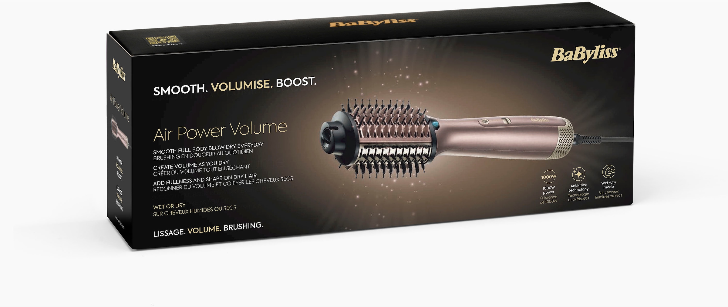 BaByliss Warmluftbürste »Air Power Volume AS95E«, 2-in-1 Warmluft- und Heizbürste, WET/DRY Modi, ovale Bürste für Glanz