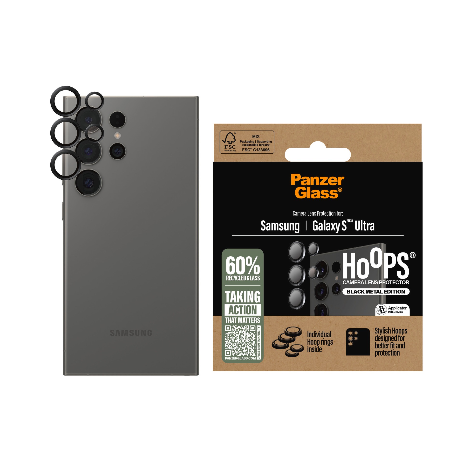 "PANZERGLASS Kameraschutzglas ""Hoop Camera Lens Protection"", schwarz, B:11cm H:1cm T:13mm, Displayfolien, Kameraschutz, Schutzfolie, Schutzglas