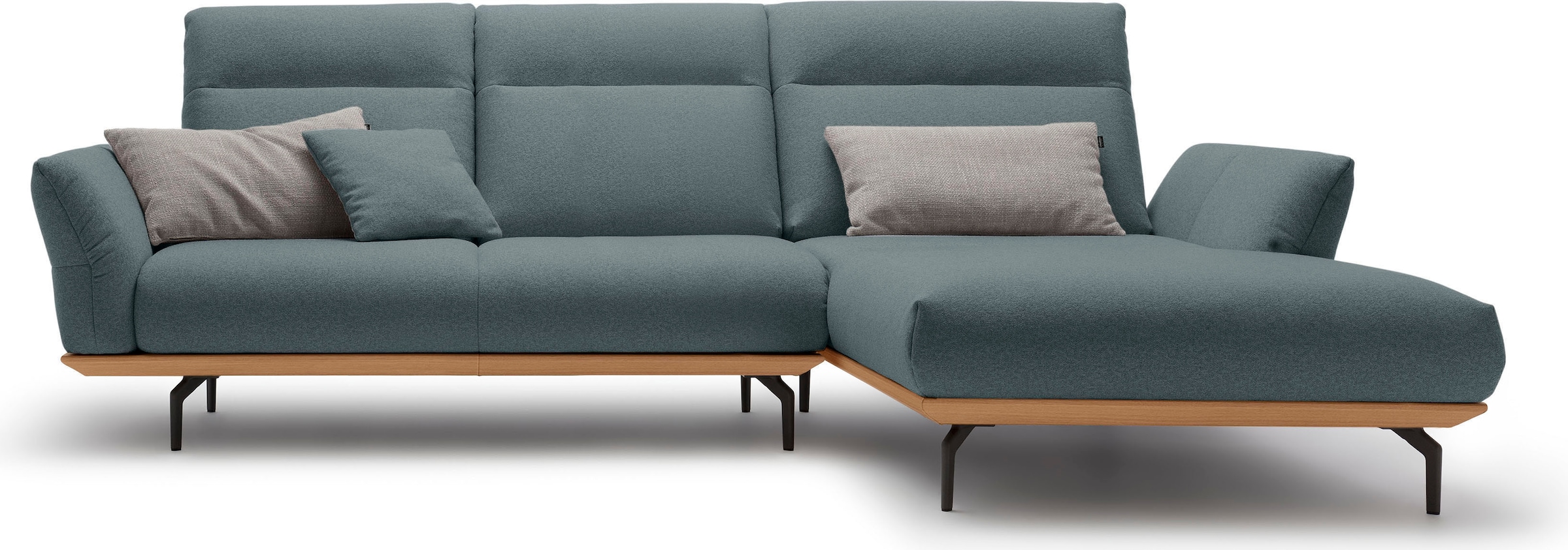 Creation BY ROLF BENZ Ecksofa "CR.460 Designsofa mit verstellbarer Rückenlehne, hochwertig & bequem" Sockel in Eiche, Alugussfüße in umbragrau, Breite 298 cm