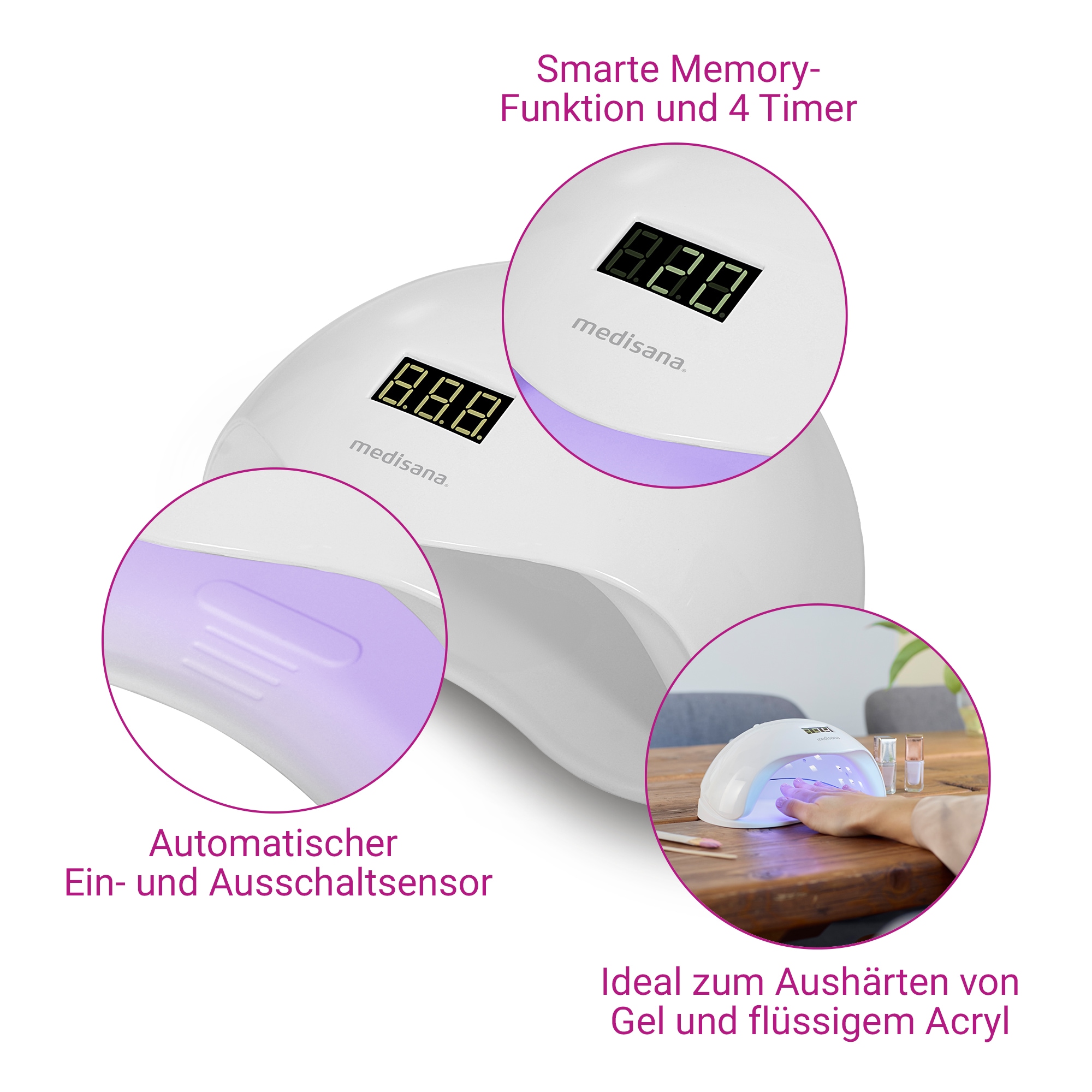 Medisana Lichthärtungsgerät »ND 880« für UV- und LED-Gel-Lacke, Timer 10s/30s/60s/99s, abnehmbare Basis