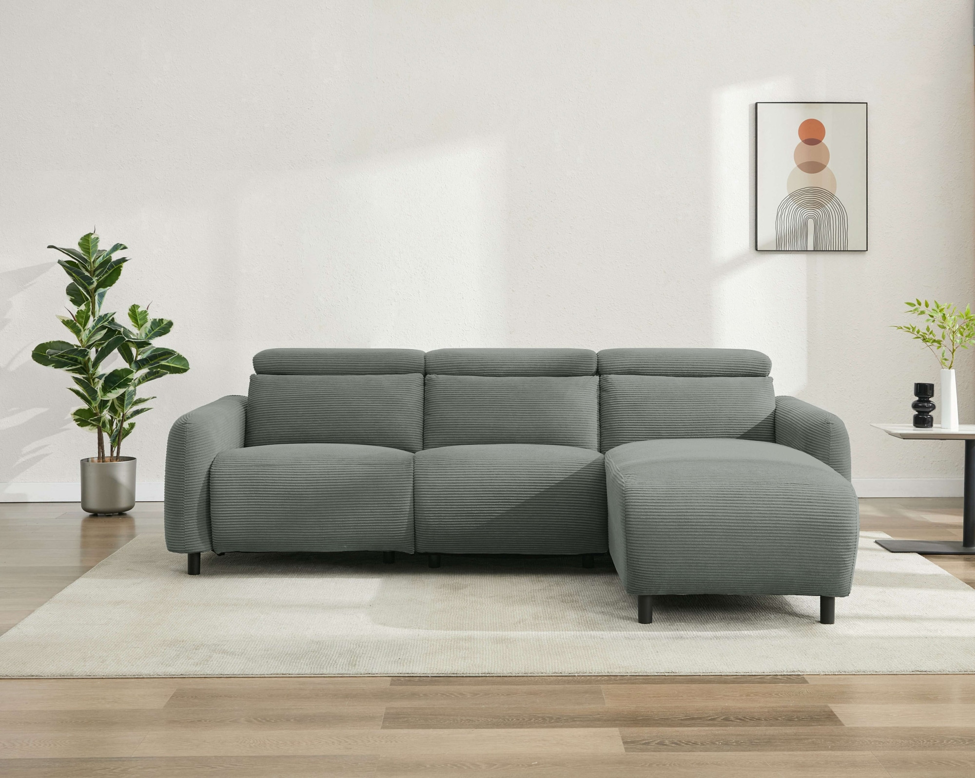 Home affaire Ecksofa »SKAANE in Cord, L-Form, 274 cm, manuelle u. elektrische Funktion,«, Kopfteilverstellung, Relax-und Liegefunktion, Federkernpolsterung