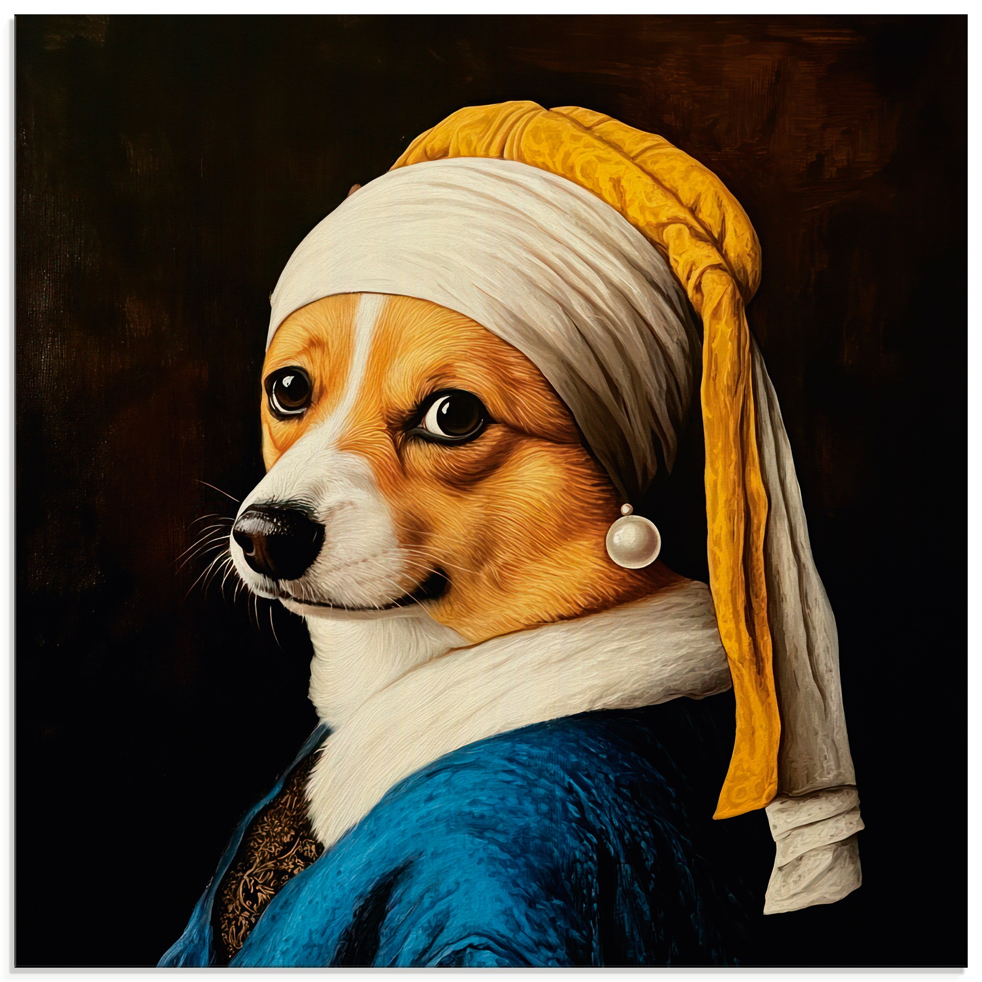 Glasbild ARTLAND "Der Corgi mit dem Perlenohrring", farbe bild(er): schwarz, B:20cm H:20cm, Bilder, in verschiedenen Größen