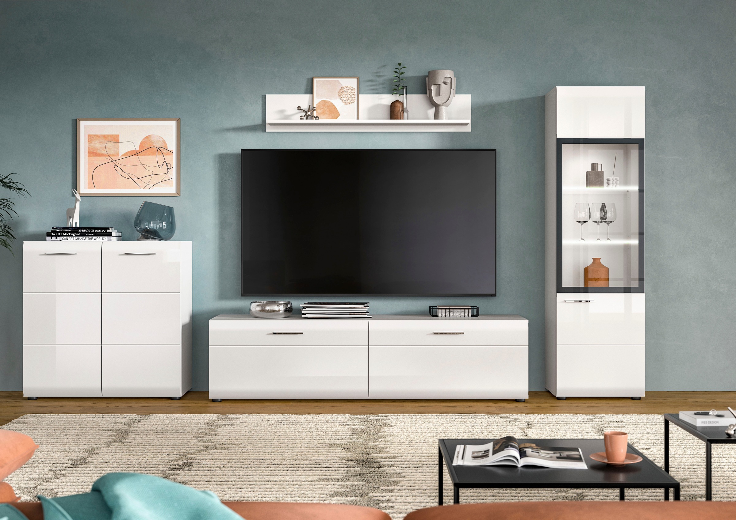 Home affaire Wohnwand "FLORENZ, 4-teilige Wohn-Kombination, hochwertige MDF günstig online kaufen