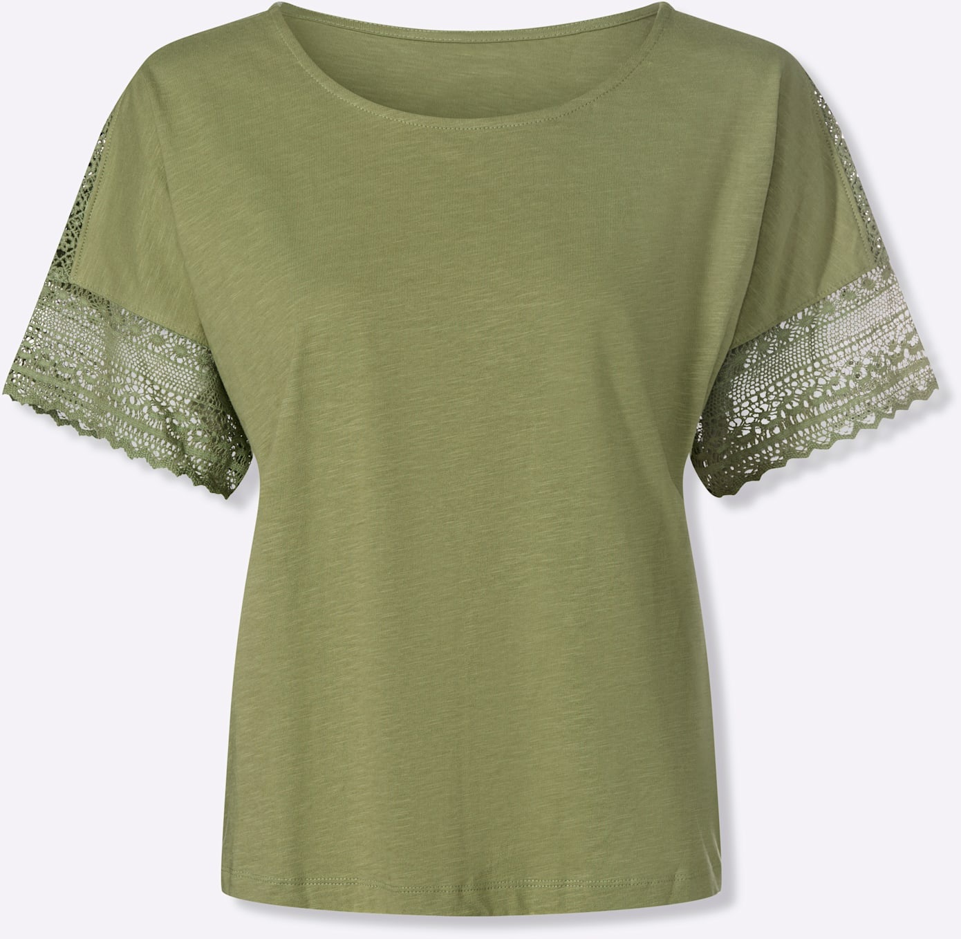 Kurzarmshirt HEINE "Shirt", Damen, Gr. 40, schilf, 100% Baumwolle, unifarben, Rundhals, Shirts 3