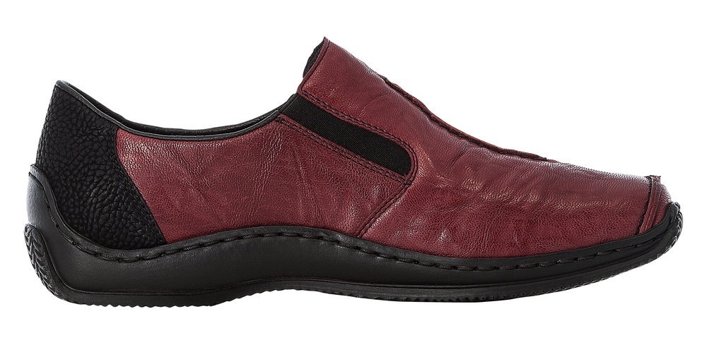 Slipper RIEKER, Damen, Gr. 39, schwarz (rot kombiniert), Glattleder, Nubuklederimitat, Schuhe Slipper, Freizeitschuh, Komfortschuh mit strukturiertem Obermaterial 3