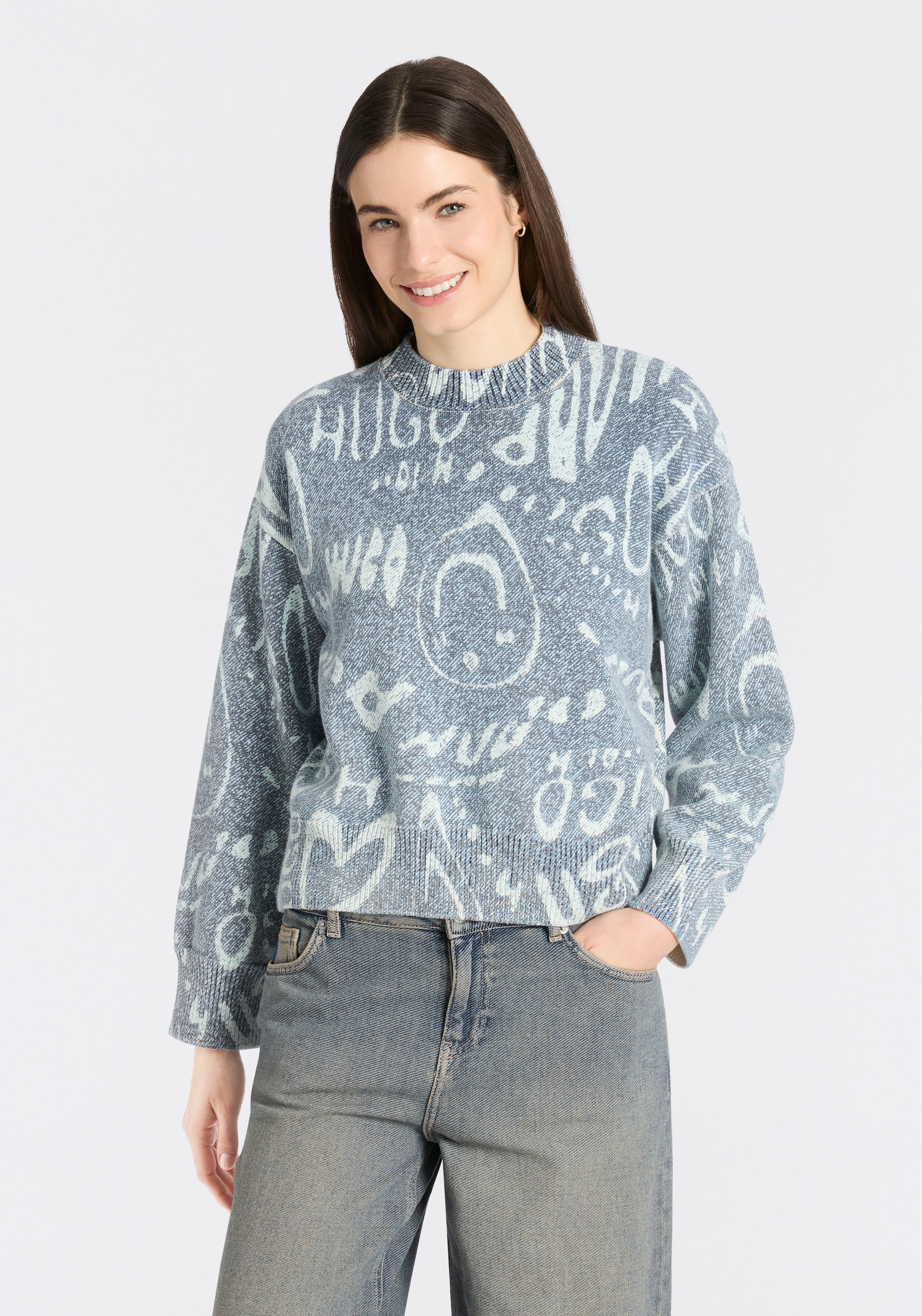 HUGO Blue Strickpullover "Slicary" mit Allover-Muster, oversize günstig online kaufen