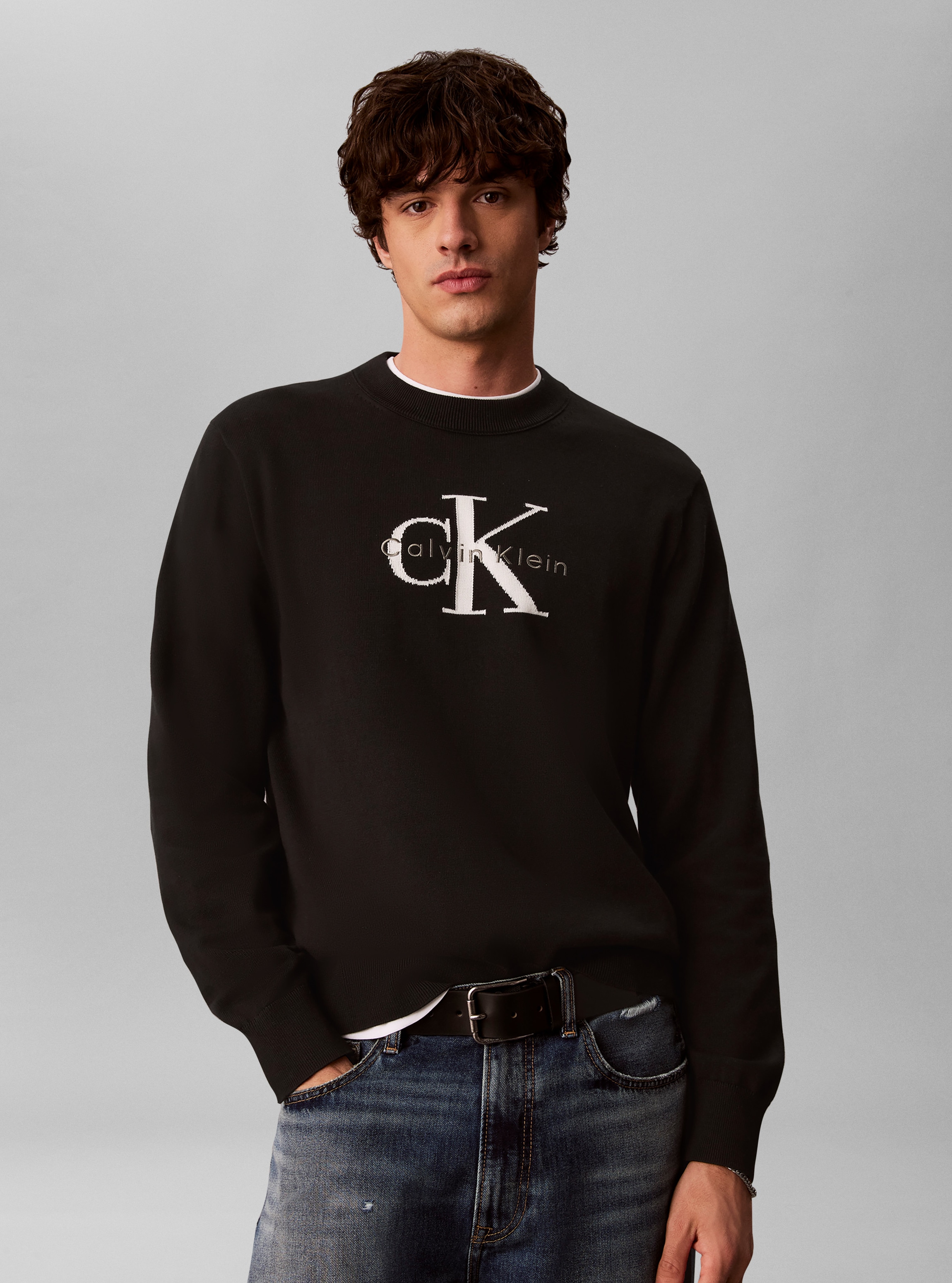 Calvin Klein Jeans Rundhalspullover "COTTON MONOLOGO" Regular fit mit Rundhalsausschnitt