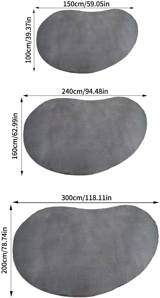 Bruno Banani Hochflor-Teppich »Rabbit 2 Bean, Kunstfell Teppich, Modern, besondere Form«, U-förmig, 25 mm Höhe, Kaninchenfell-Haptik, Microfaser, Wohnzimmer, Schlafzimmer, Esszimmer