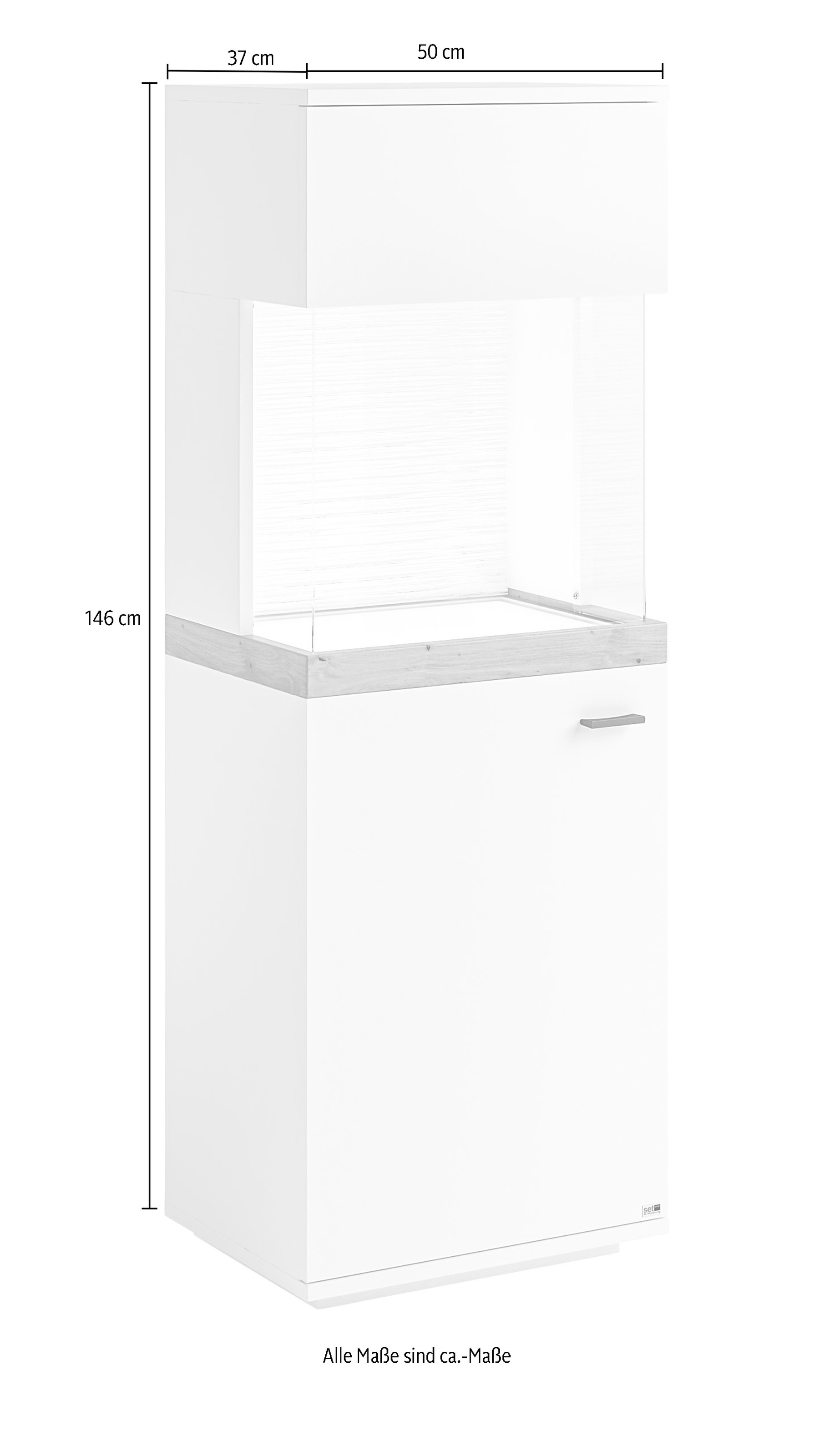 set one by Musterring Glasvitrine, Farben weiß oder grau mit Eicheabsetzung, mit LED-Beleuchtung