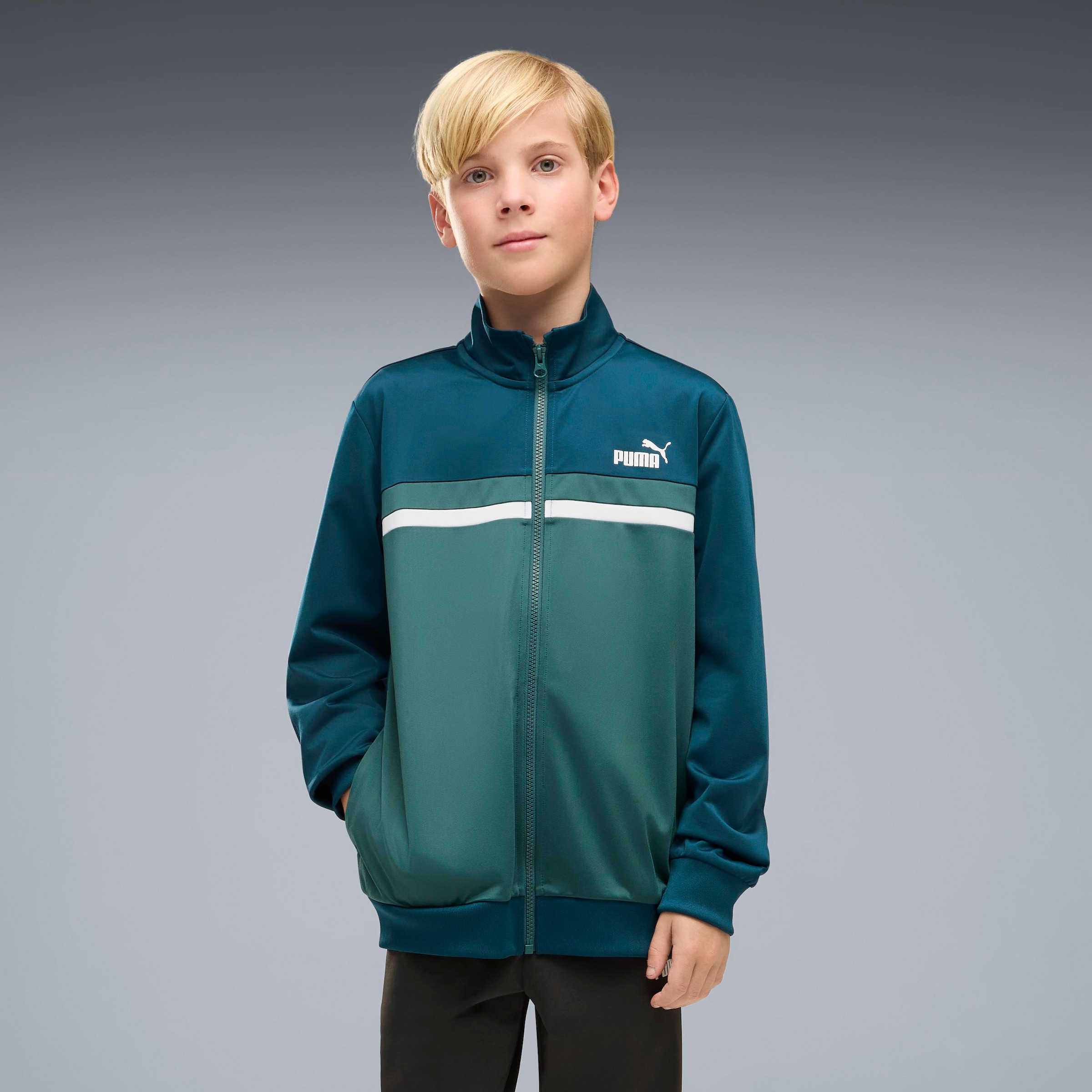 PUMA Trainingsanzug »POLY COLORBLOCK SUIT B« 2 zweiteiliges Set, mit Reißverschluss am Oberteil, aus Polyester