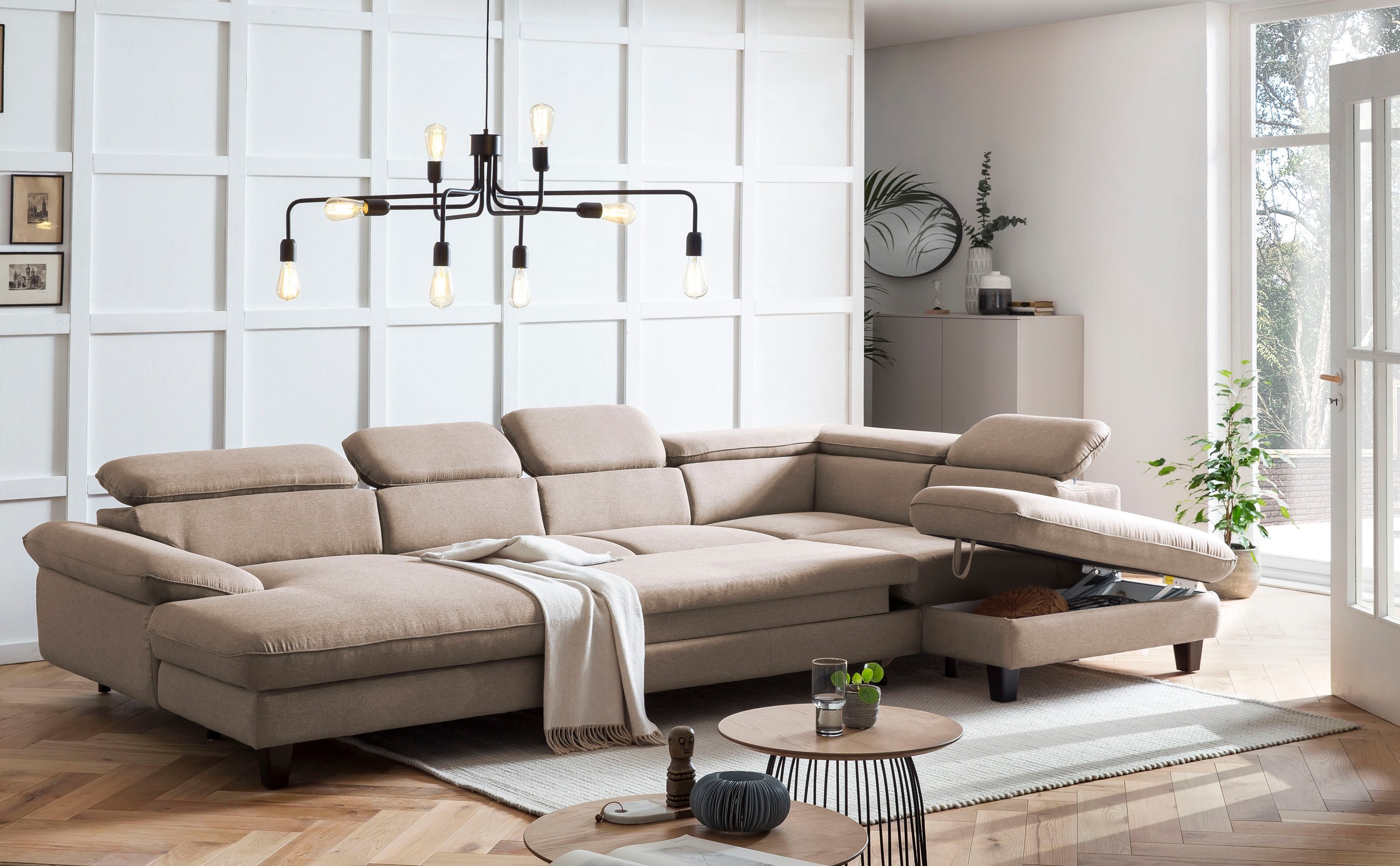 Home affaire Wohnlandschaft »Pilot U-Form«, mit Kopfteilverstellung, wahlweise mit Bettfunktion & Bettkasten