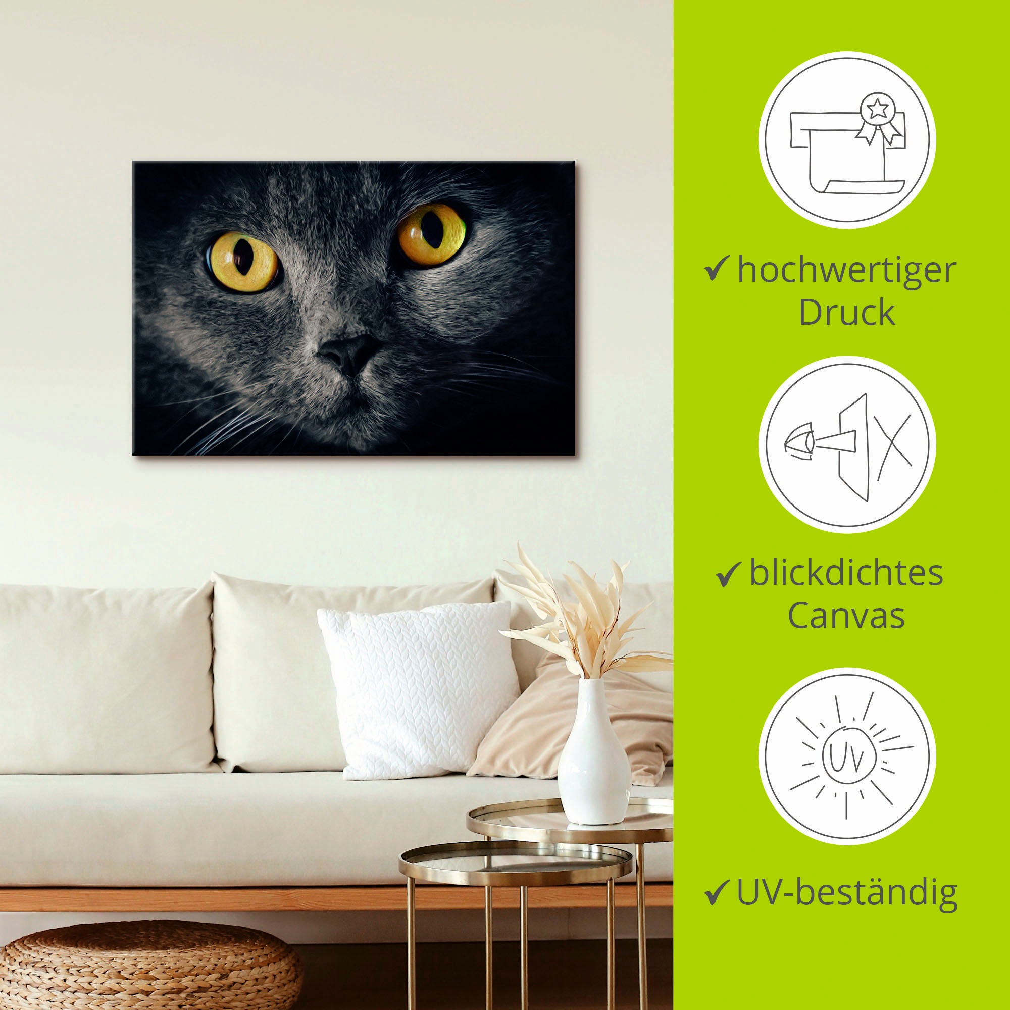 Artland Wandbild »Katzenaugen«, Haustiere, (1 St.), als Alubild, Outdoorbild, Leinwandbild, Poster in verschied. Größen