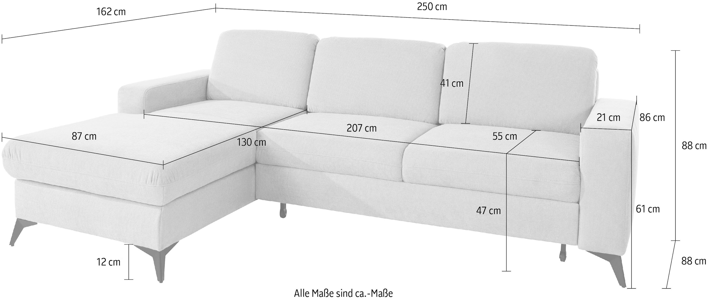 Home affaire Ecksofa »Lolland L-Form« Wahlweise mit Bettfunktion und Bettkasten, Federkern