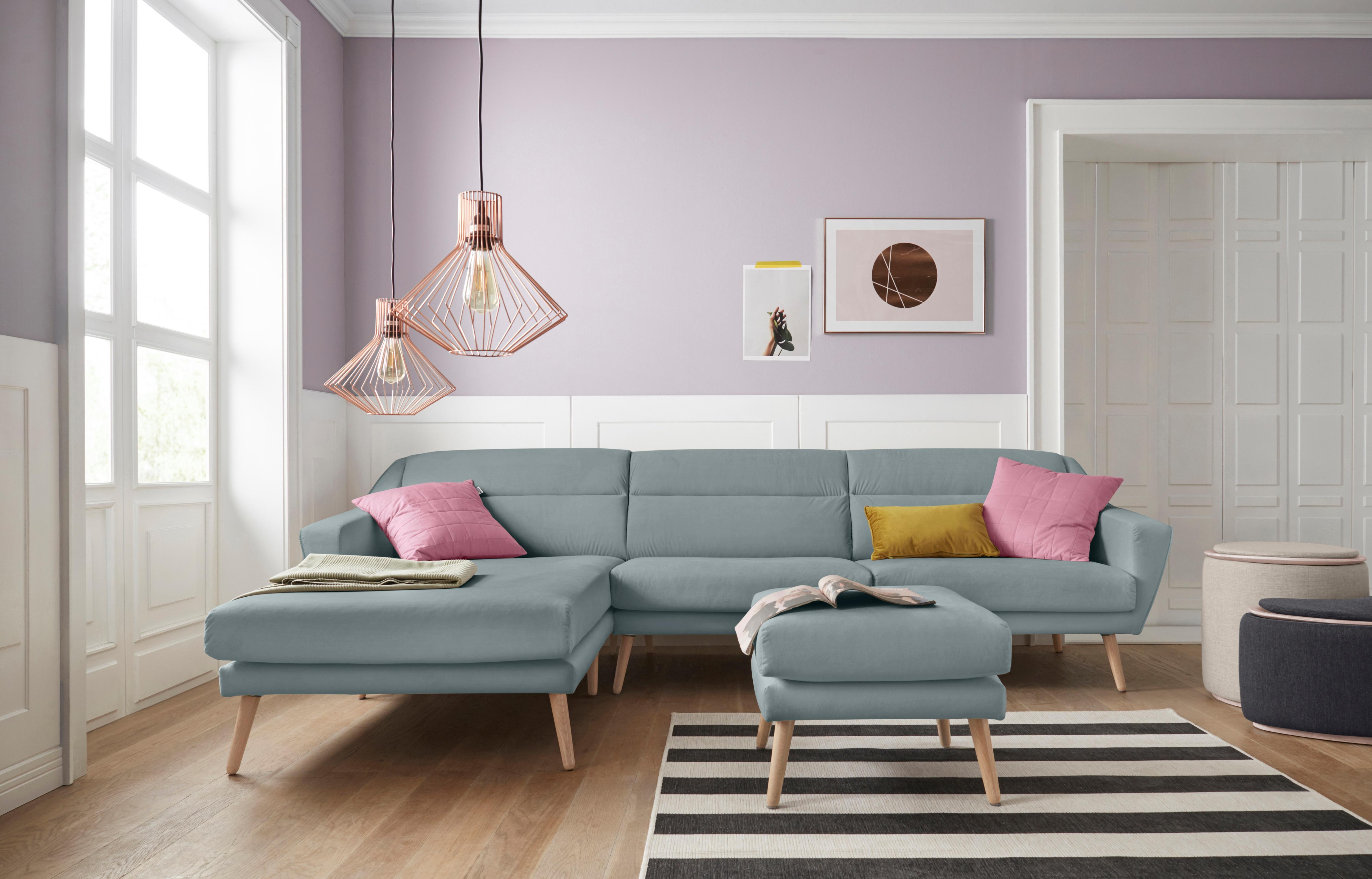 Thumbnail - andas Ecksofa "Bille L-Form", mit Naht im Rückenkissen und Beinen aus Eichenholz