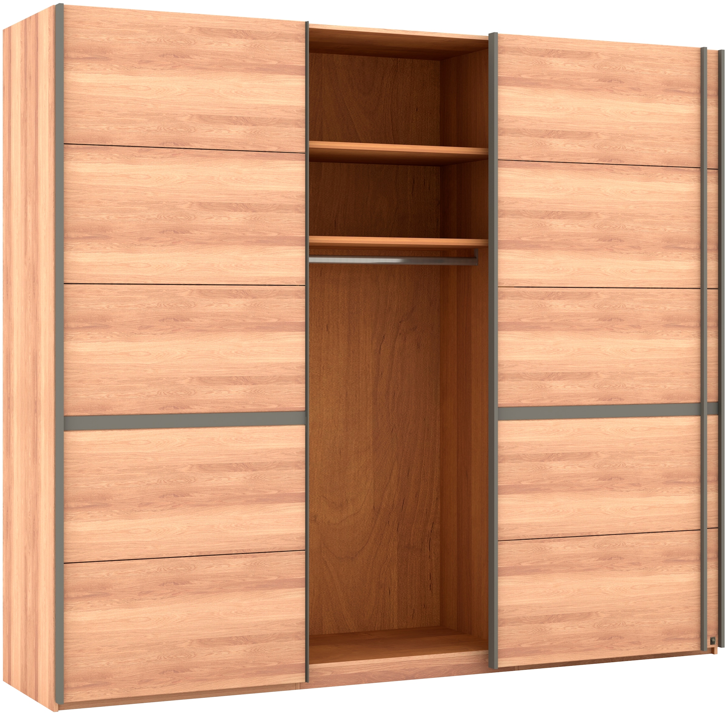 Musterring Schwebetürenschrank »Sorrent, Kleiderschrank, Schrank, Schiebetüren«, (Teilmassiv Eiche, MADE IN GERMANY), Türen in Eiche massiv mit Kassetten-Optik, verschiedene Maße verfügbar