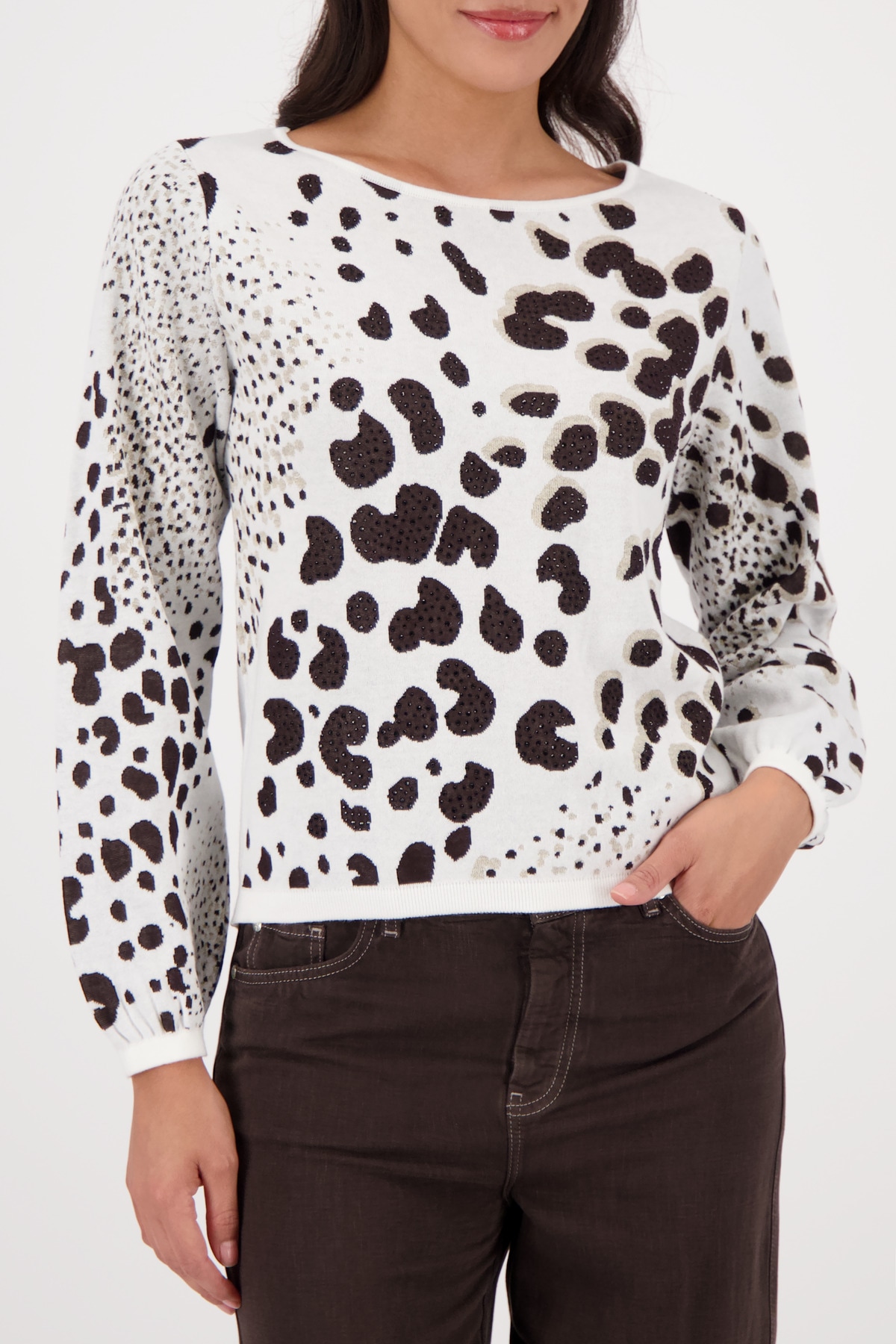 Monari Rundhalspullover "Pullover Leojacquard" mit Animalprint