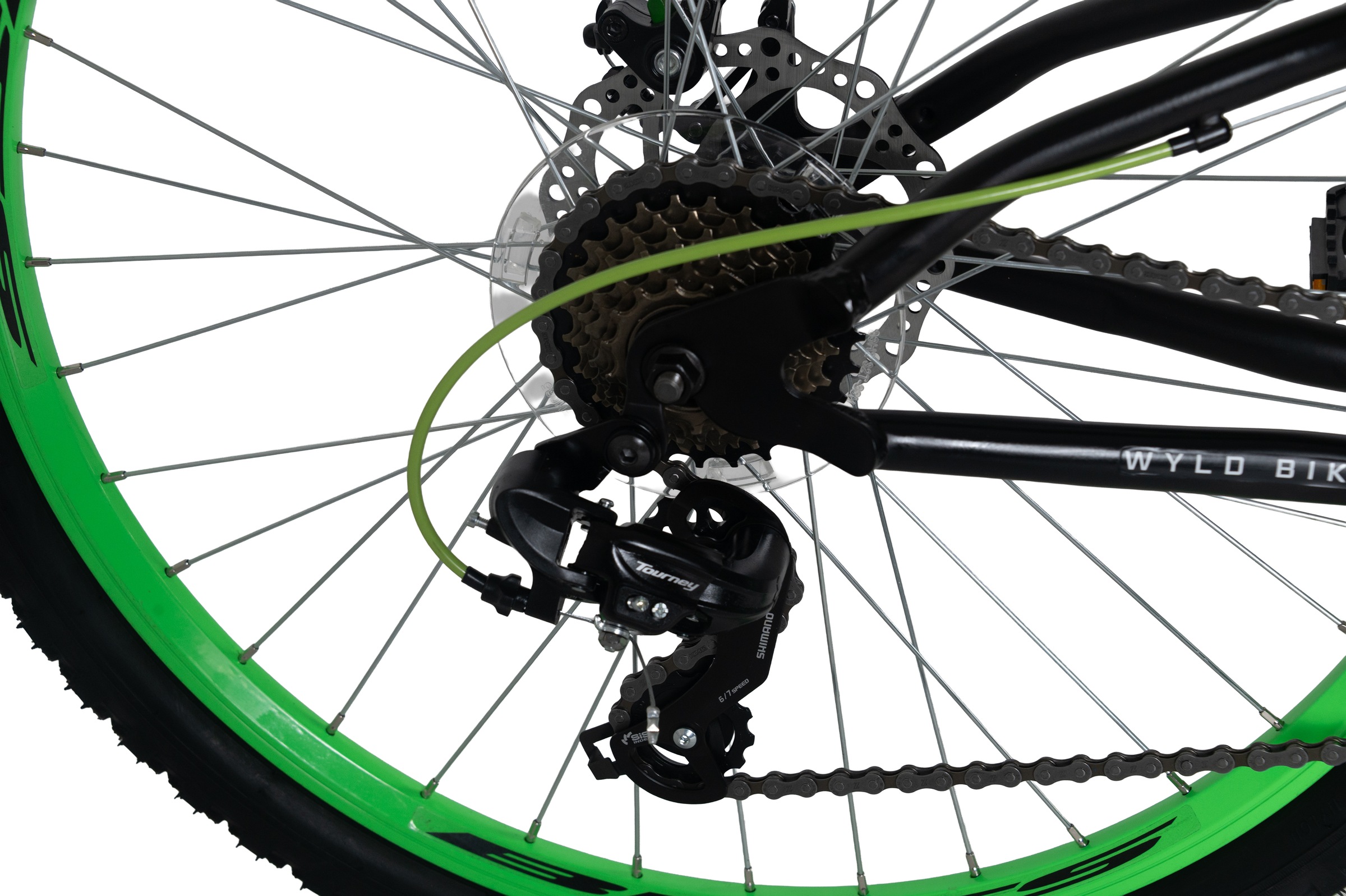 WYLD Mountainbike »WYLD Mountainbike Fully 26'' Bliss schwarz-grün 21 Gänge RH 47 cm« 21 Gang Shimano Tourney Schaltwerk Kettenschaltung