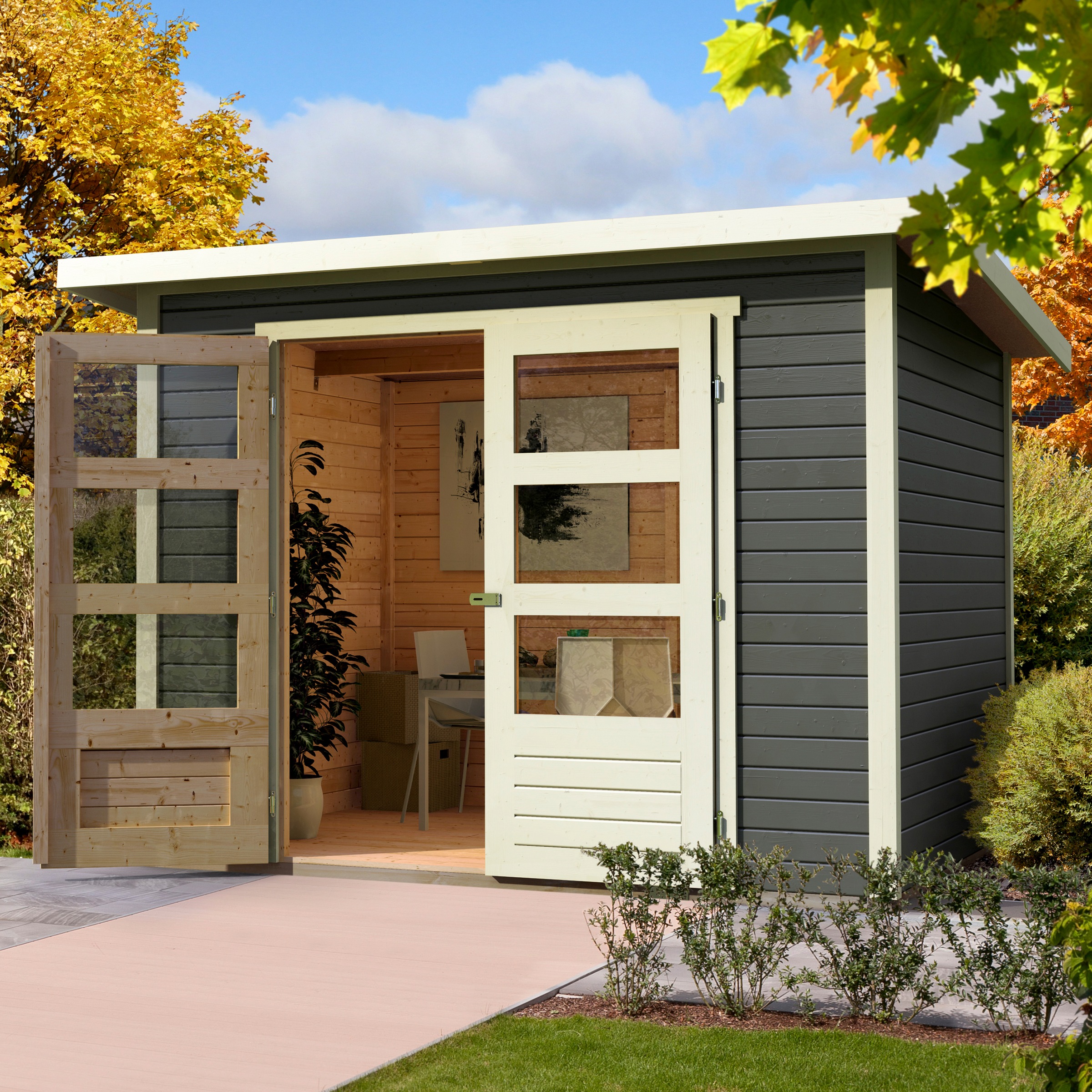 Karibu Gartenhaus "Stockach 4" anthrazit, naturbelassen oder terragrau günstig online kaufen