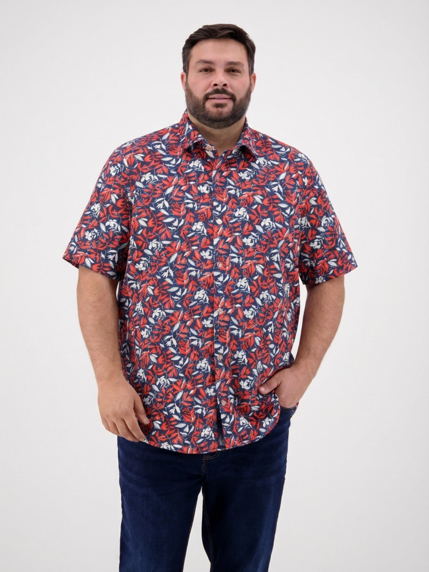 Kurzarmhemd LERROS "1/2 Hemd floral bedruckt, grosse Größen", Herren, Gr. 5XL, extraweit, vivid rot, 100% Baumwolle, Hemden
