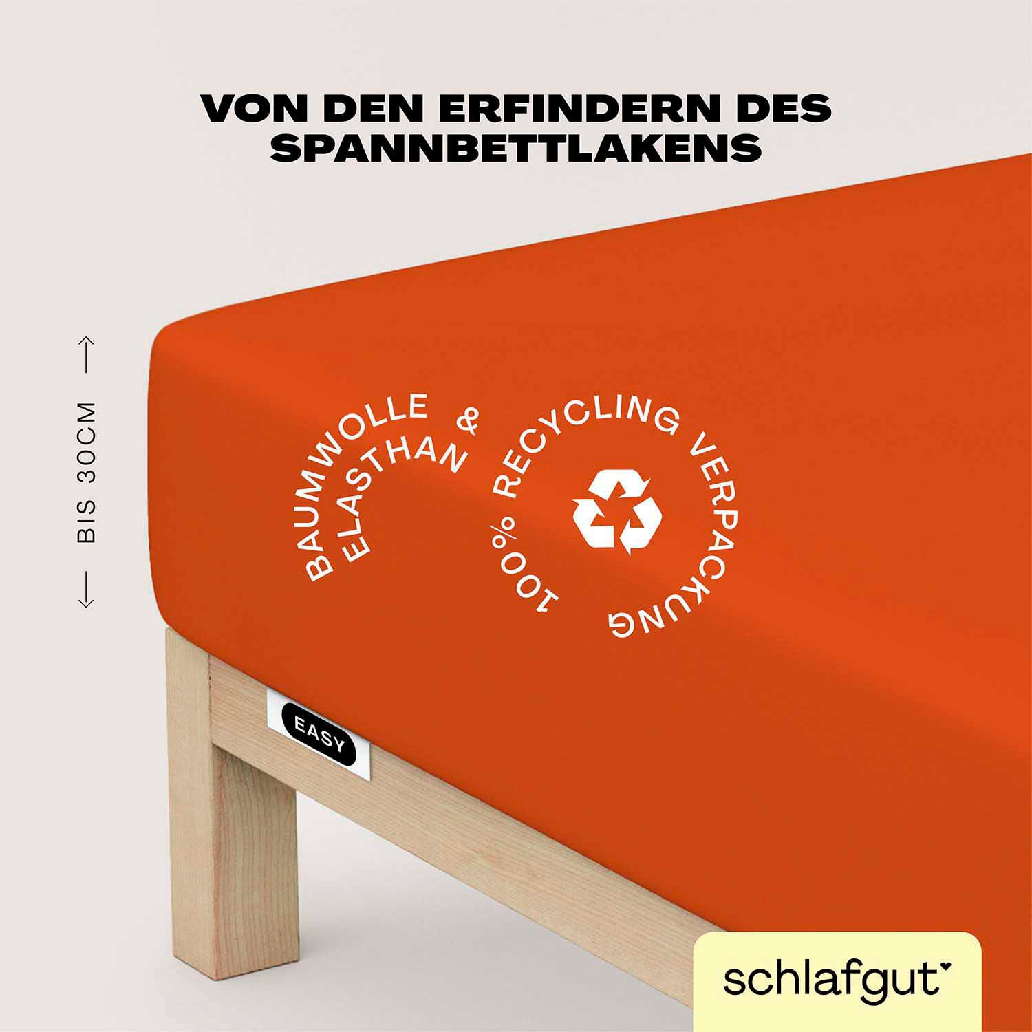 Schlafgut Spannbettlaken "EASY JERSEY ELASTHAN Bettlaken, 170 g/m², 95% Baumwolle, 5% Elasthan" Spannbettlaken bis 30 cm Höhe, bügelfrei, pflegeleicht, perfekter Sitz