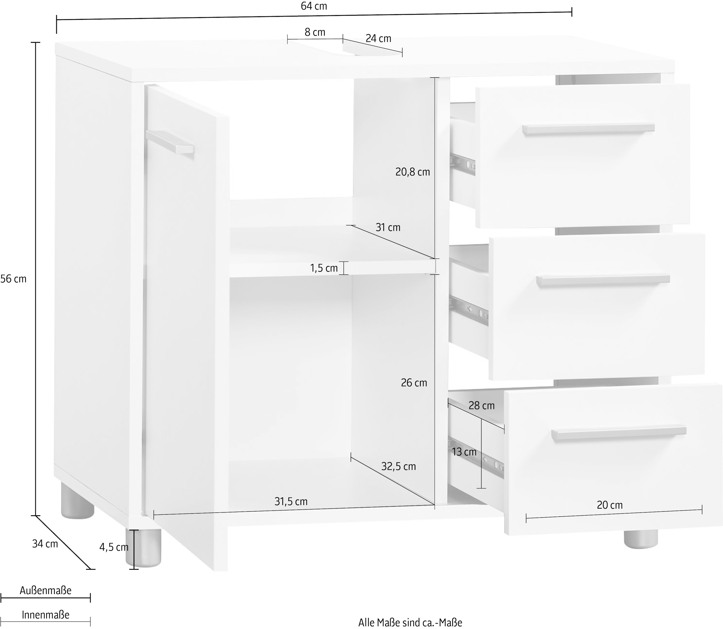 Procontour Waschbeckenunterschrank »Betty«, Breite 64 mit BAUR | bestellen Einlegeboden cm