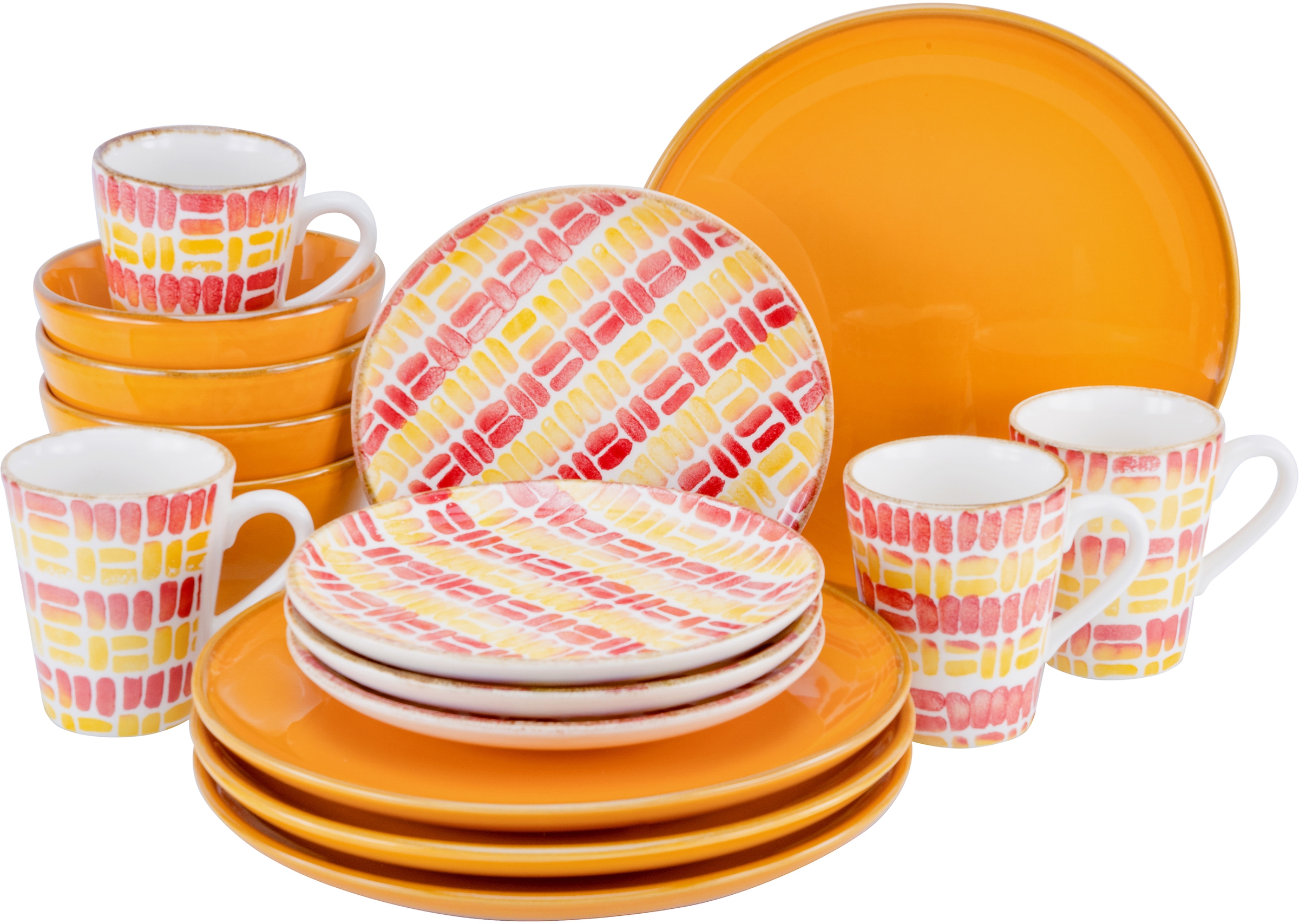 CreaTable Kombiservice »Geschirr-Set Marbella«, (Set, 16 tlg., Kaffeeservice und Tafelservice im Set, für 4 Personen), Service, südländisches Dekor, Made in Europe, 16 Teile, für 4 Personen