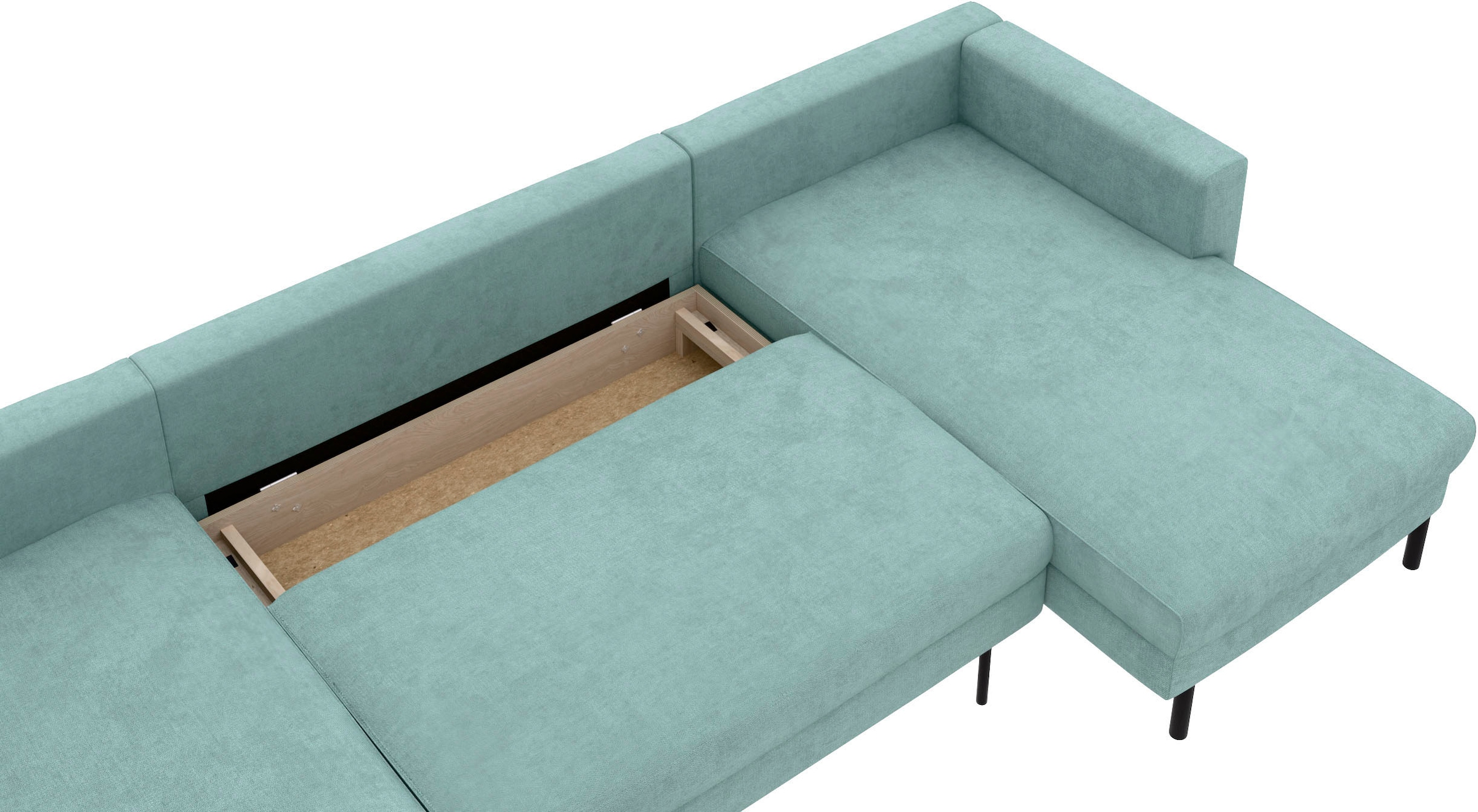 TRENDMANUFAKTUR Wohnlandschaft »Amazing II, wahlw. mit Schlaffunktion & Bettkasten, Fuß schwarz« Sofa in U-Form, in Cord, Struktur LEO o. Struktur LINO, Breite 305 cm