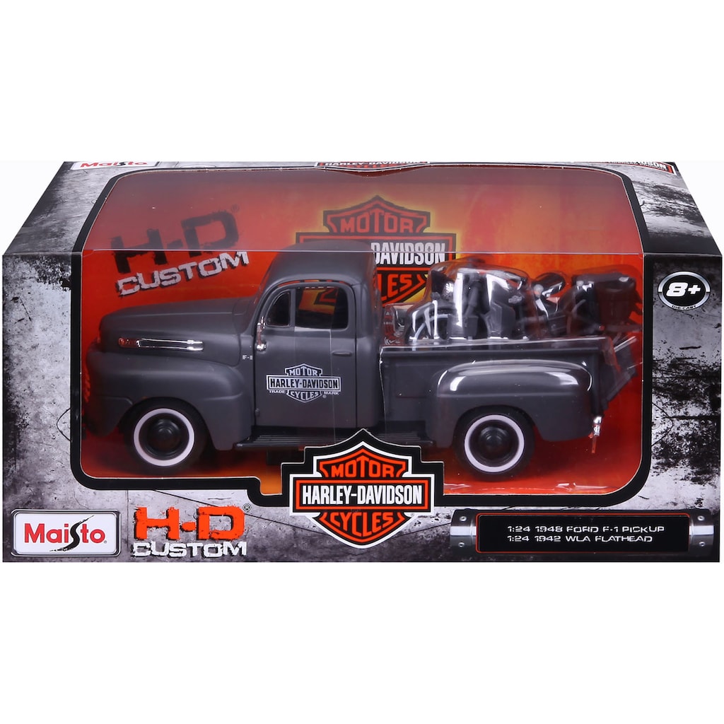 Maisto® Sammlerauto »Ford F1 ´48«, 1:24, inklusive Harley-Davidson WLA Flathead