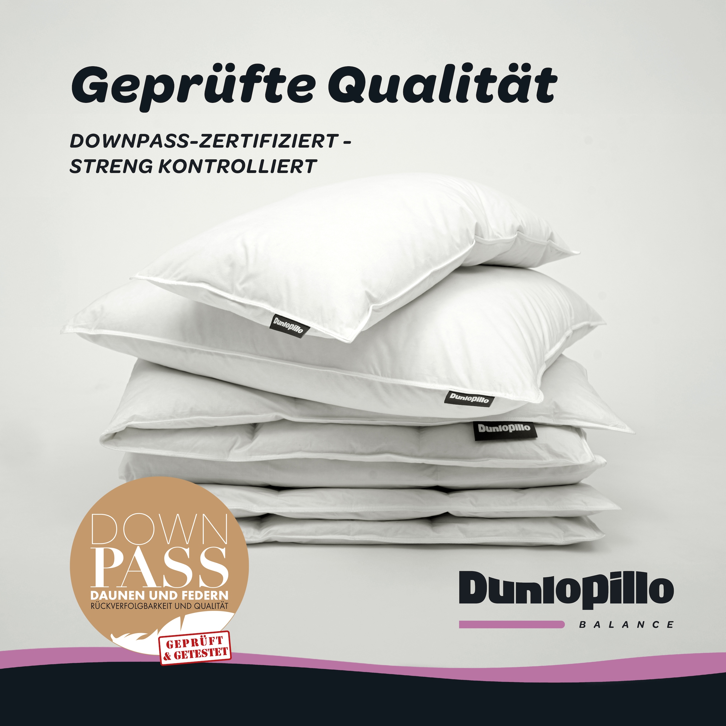 Dunlopillo 3-Kammer-Kopfkissen »Dunlopillo Supreme in den Größen 40x80 & 80x80 cm« Füllung: Gänsedaunen- & Gänsefedern 1 Stk. tlg. Hergestellt in Deutschland & Downpass zertifiziert, NOMITE