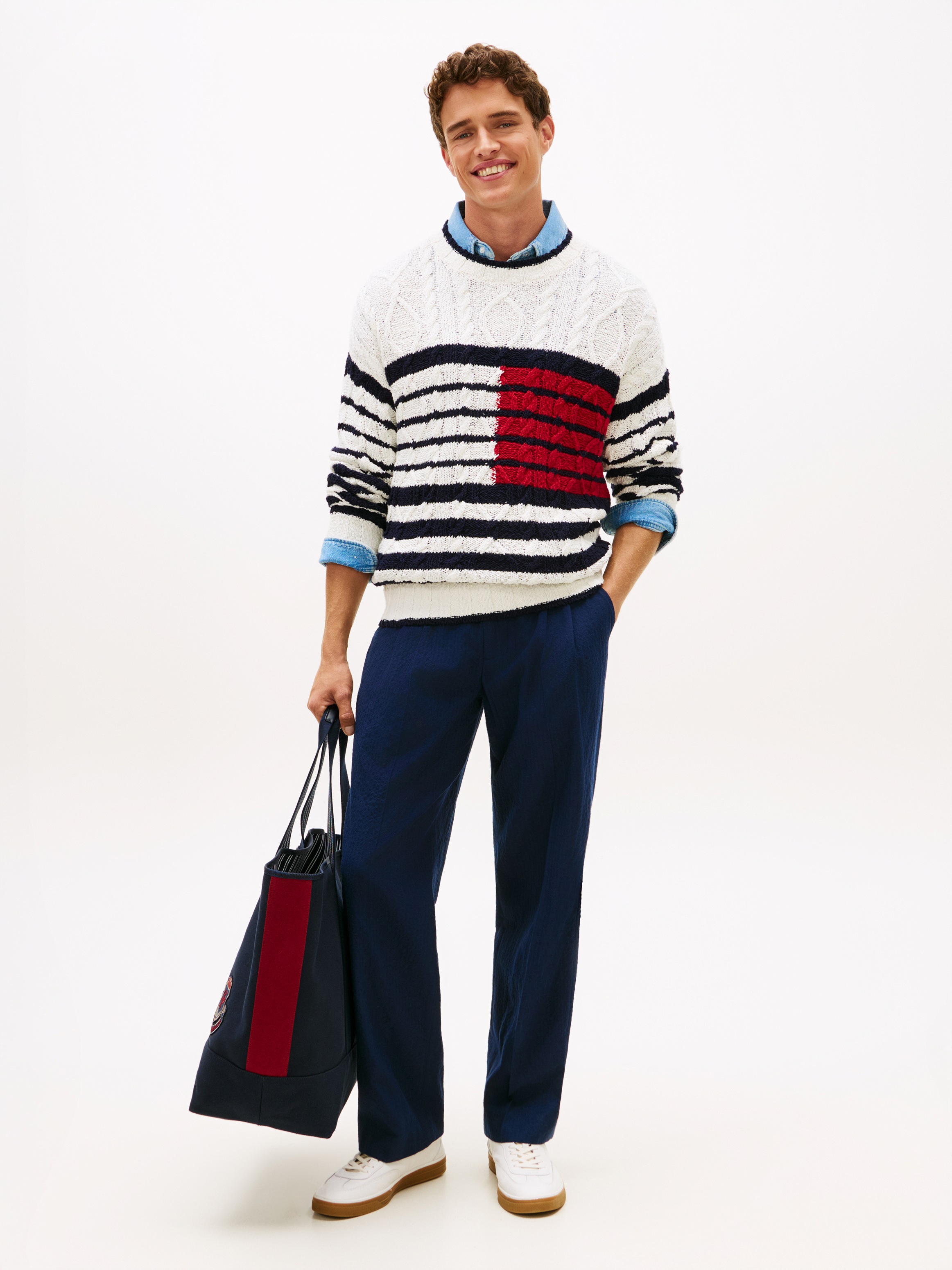Thumbnail - Tommy Hilfiger Strickpullover "BRETON FLAG CABLE" Regular fit mit Rundhalsausschnitt