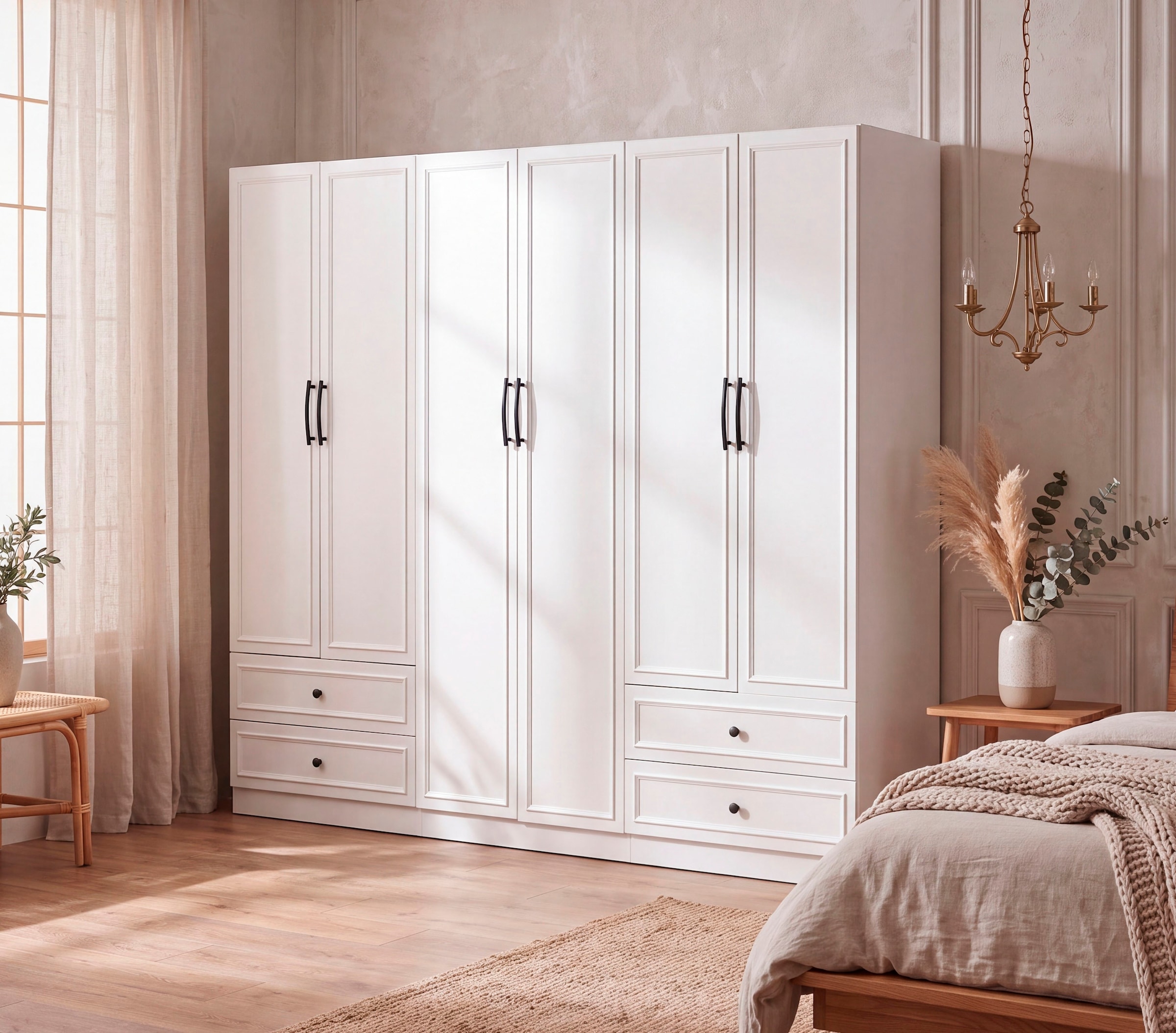 OTTO home Kleiderschrank »Arrian 240 cm Weiß | 6-türiger Drehtürenschrank im Landhausstil« XXL STAURAUM FÜR IHR ZUHAUSE