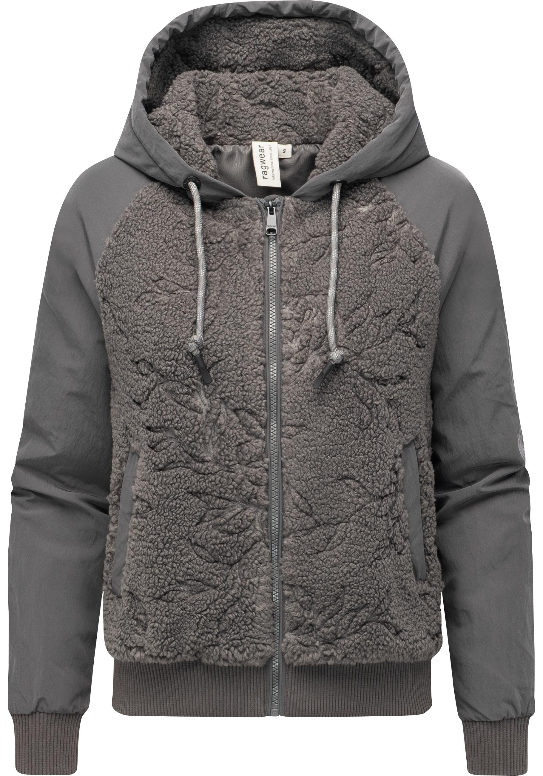Plüschjacke RAGWEAR "Talianita YOUMODO", Damen, Gr. XL (42), stone, Material: 100% Polyester, gerade hüftlang, hoch geschlossener Ausschnitt, Ärmel ohne Ärmelschlitz Rippbündchen, Jacken, Leicht gefütterte Teddyjacke mit Kapuze