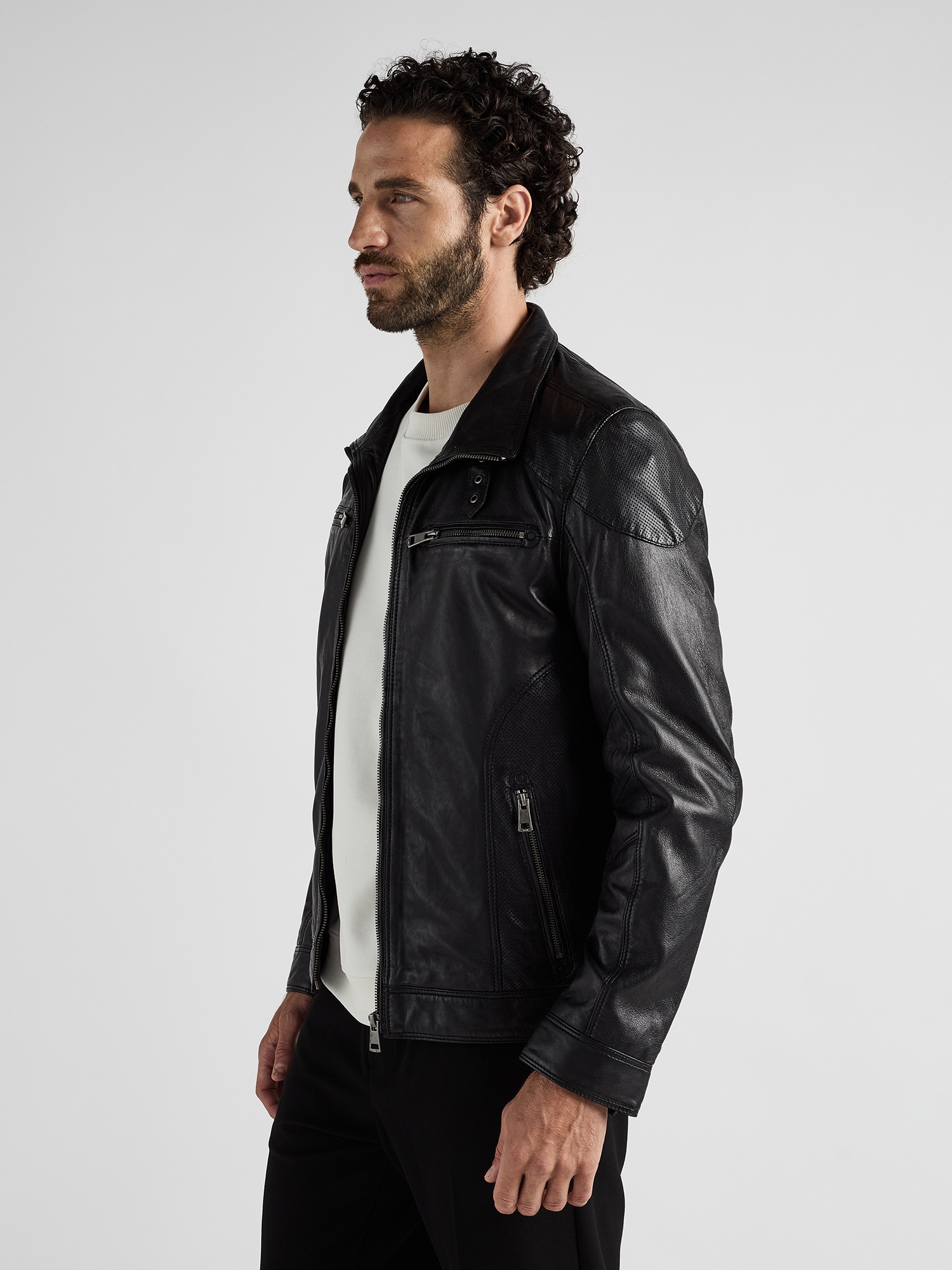 Lederjacke JCC "51195", Herren, Gr. 54, schwarz, Oberstoff: 100% Lammleder; Futter: 100% Polyester, mit Knopf, Jacken 2