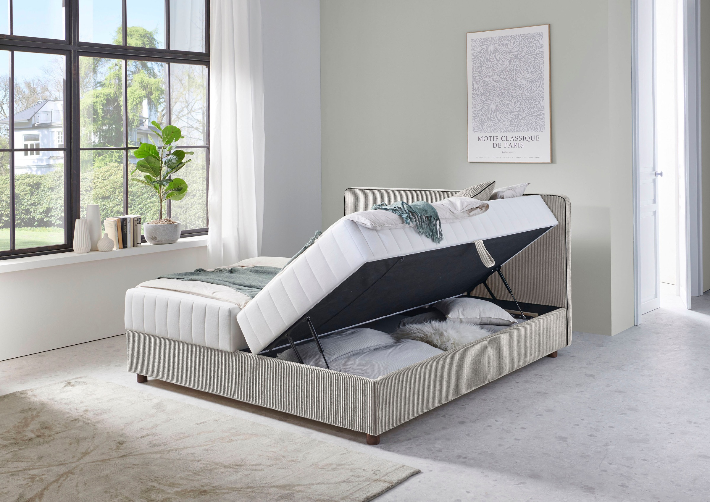 ATLANTIC home collection Bett »Corinna«, Boxbett inkl. Stauraum, Cord, erhältlich in unterschiedlichen Breiten