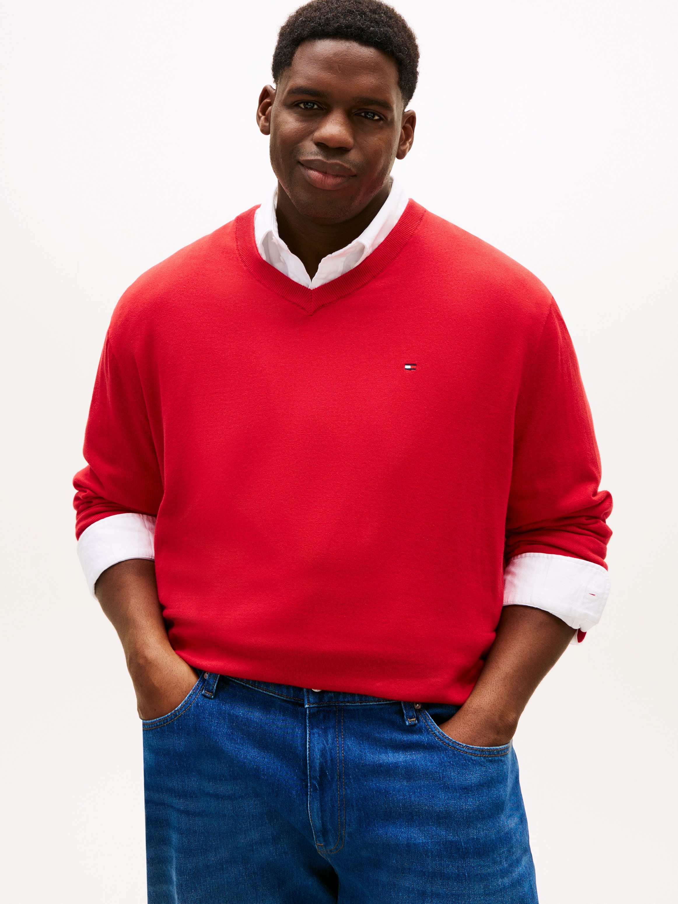 Tommy Hilfiger Big & Tall V-Ausschnitt-Pullover "BT-ESSENTIAL COTTON" Rippb günstig online kaufen