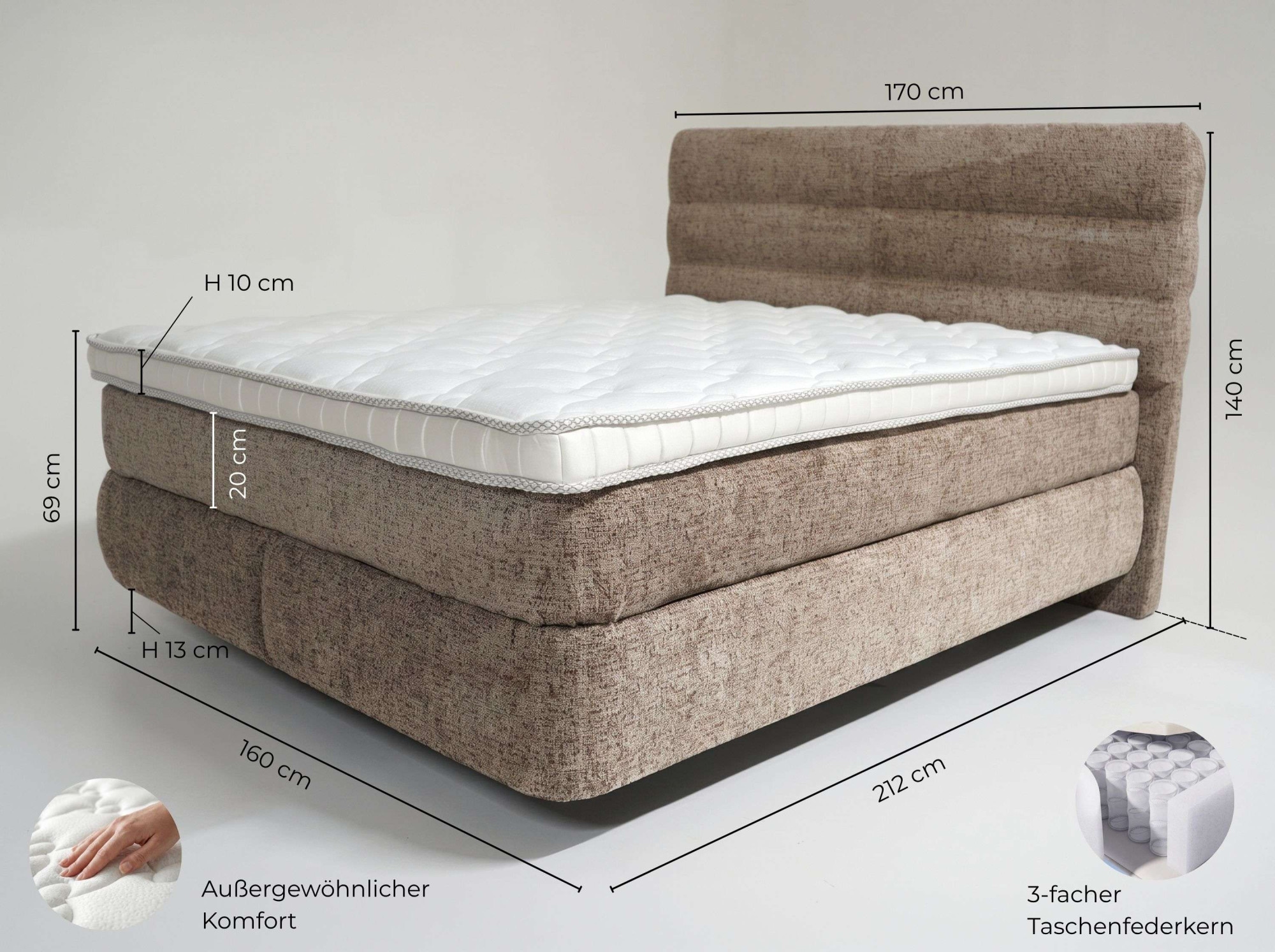 Home affaire Boxbett »ELI, Doppelbett inkl. Bettkasten, Federkernbett, Metalkonstruktion« Matratze: 3-Z-Taschenfederkern, Härtegrad 3, inkl. Topper