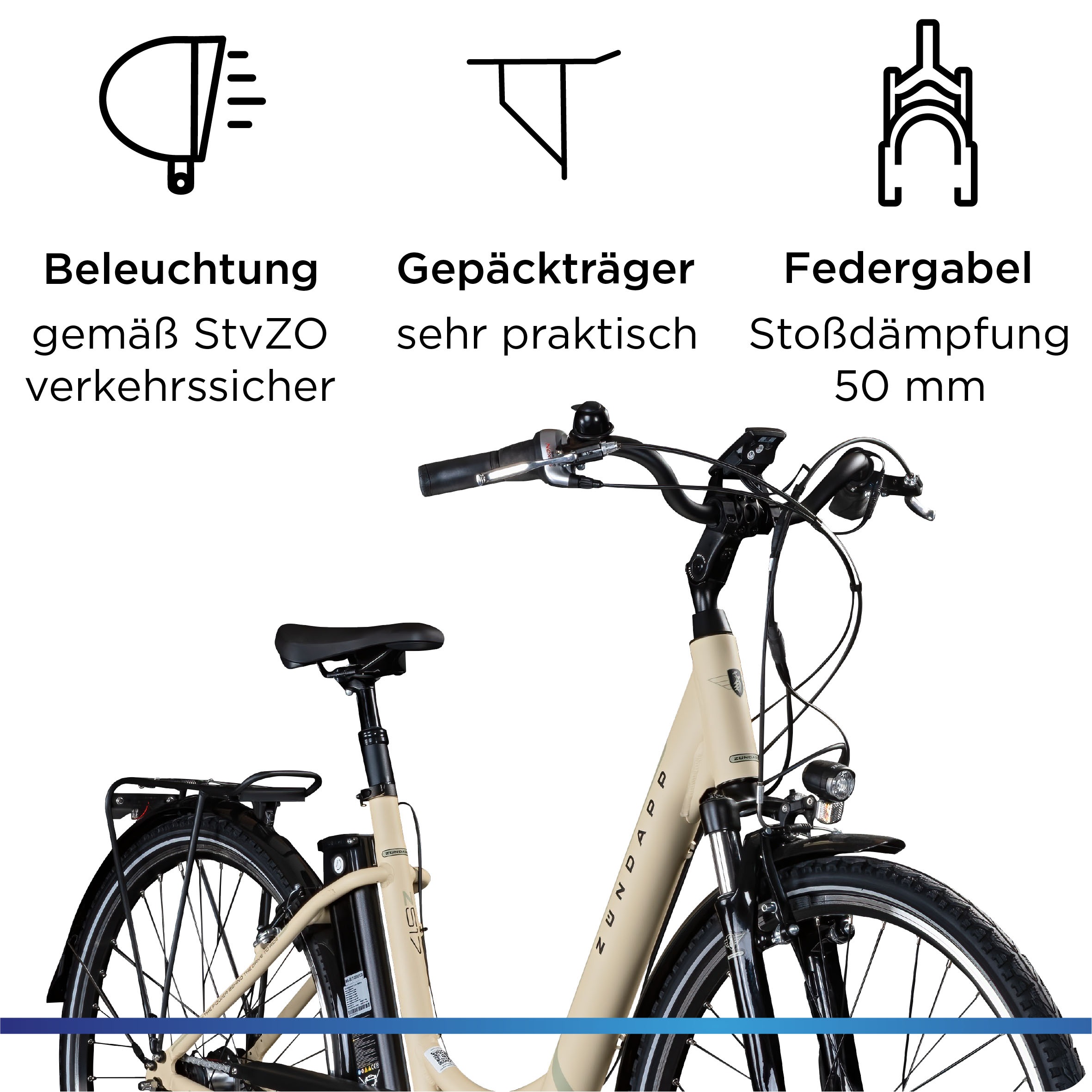Zündapp E-Bike »Z517«, 7 Gang, Shimano, Nexus, Frontmotor 250 W, Pedelec, Elektrofahrrad für Damen u. Herren