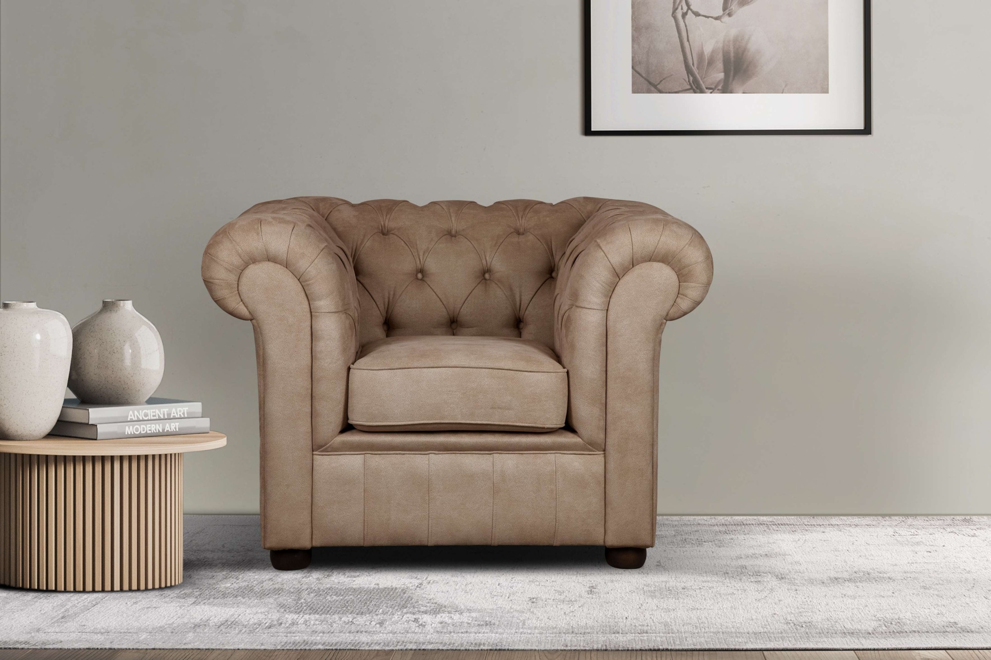 Home affaire Sessel "CHARENTE, Chesterfield, Wellenfederung, Maße B/T/H: 105/89/74 cm" mit edler Knopfheftung und typischen Armlehnen