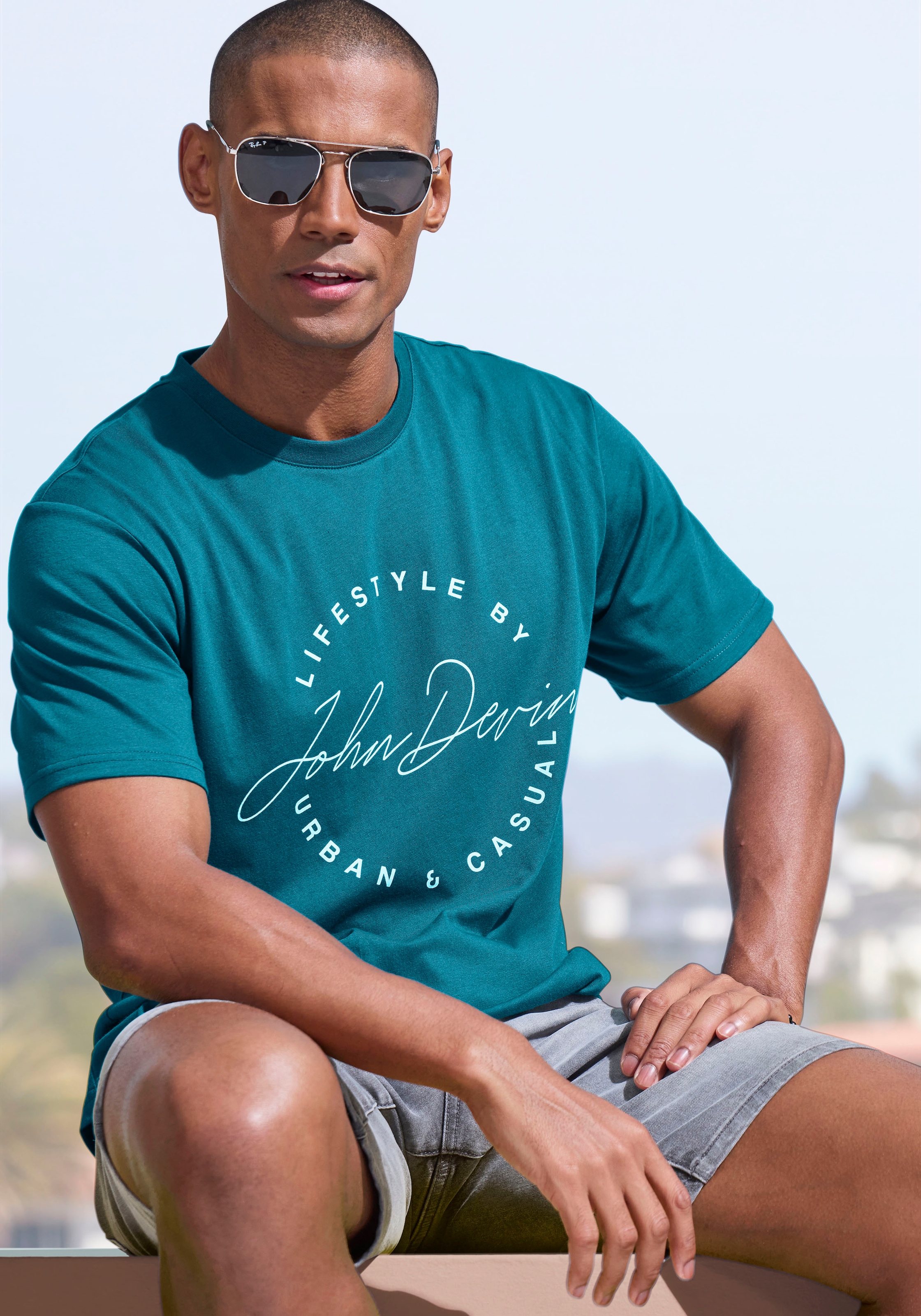 John Devin T-Shirt, Rundhalsshirt mit Print aus reiner Baumwolle günstig online kaufen