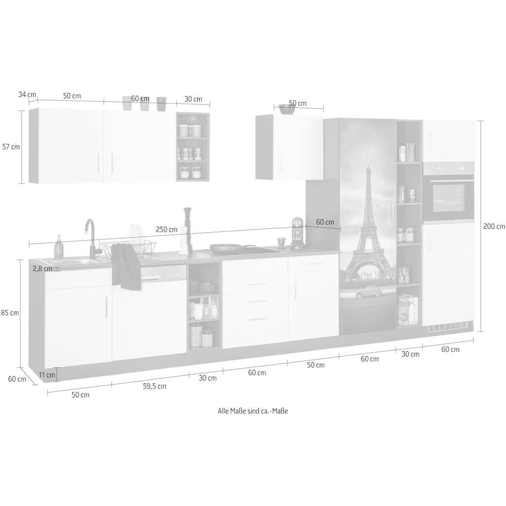 Wohnen Küchenmöbel HELD MÖBEL Küchenzeile »Paris«, ohne E-Geräte, Breite 400 cm weiß/grafit