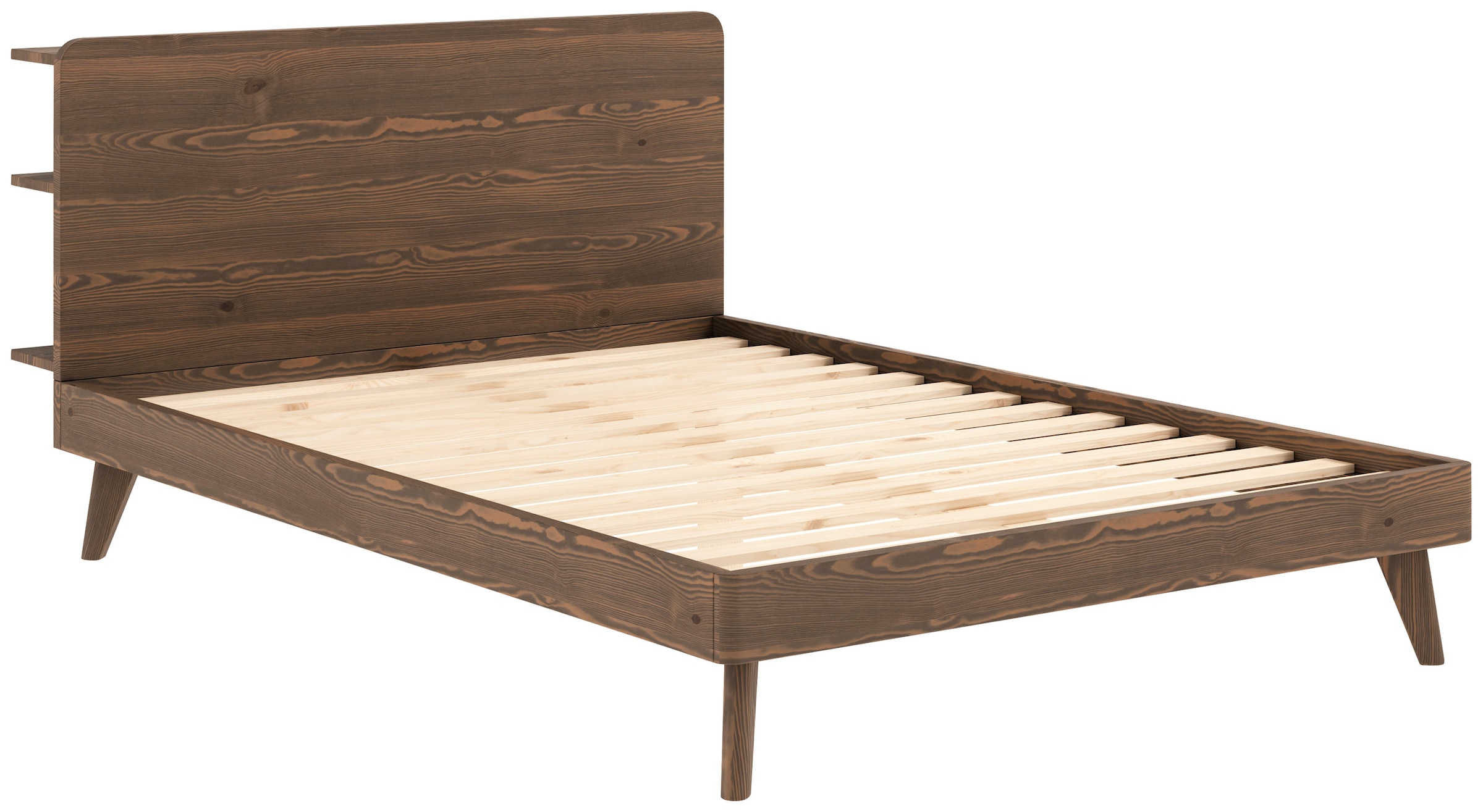 Karup Design Bettgestell »RETREAT BED«, aus Kiefer massiv mit Lattenrost, Kopfteil mit 3 Ablagen