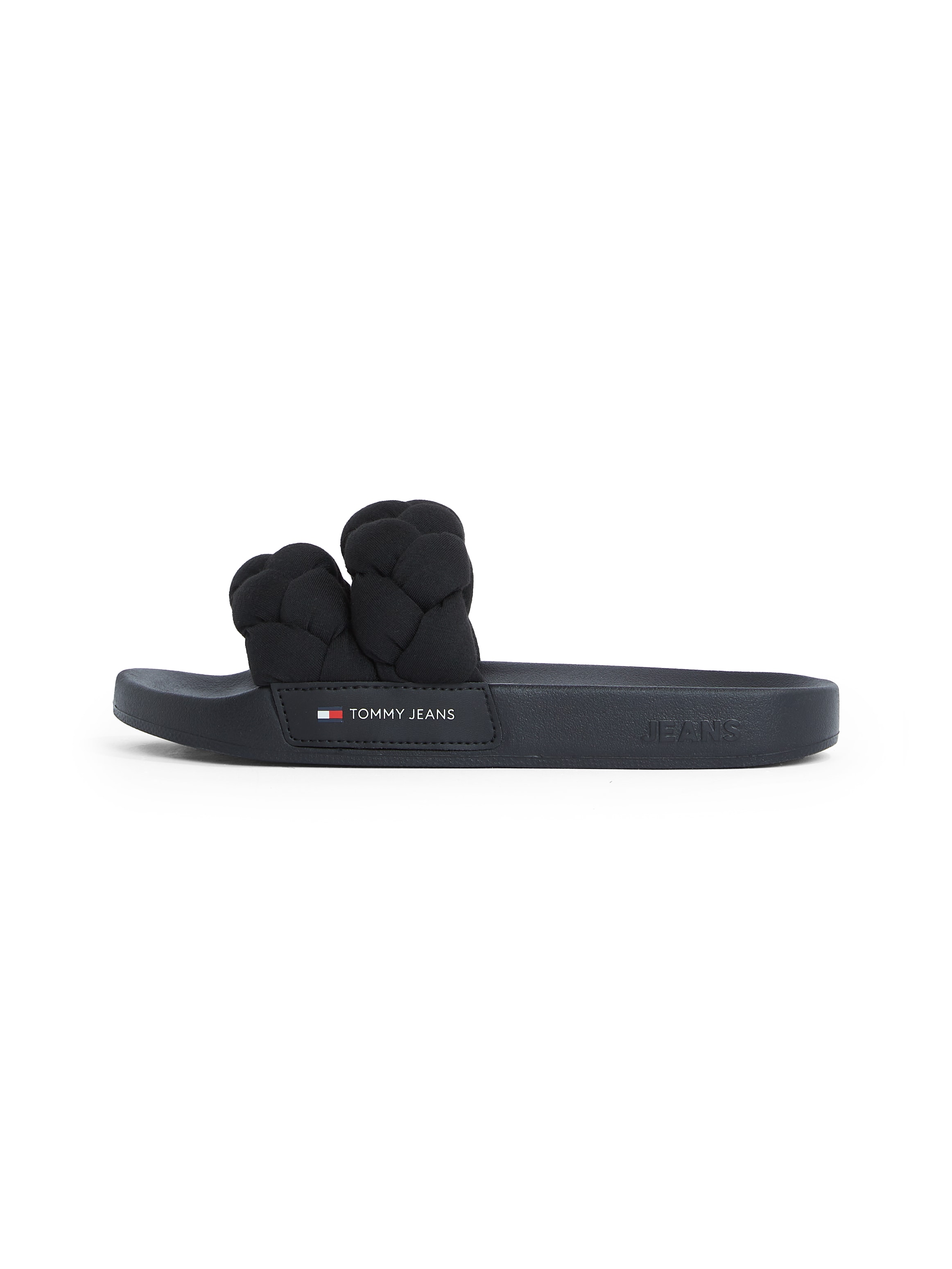 Tommy Jeans Pantolette »TJW BRAIDED SLIDE«, Sommerschuh, Flats, Schlupfschuh, geflochtene, wattierte Bandage