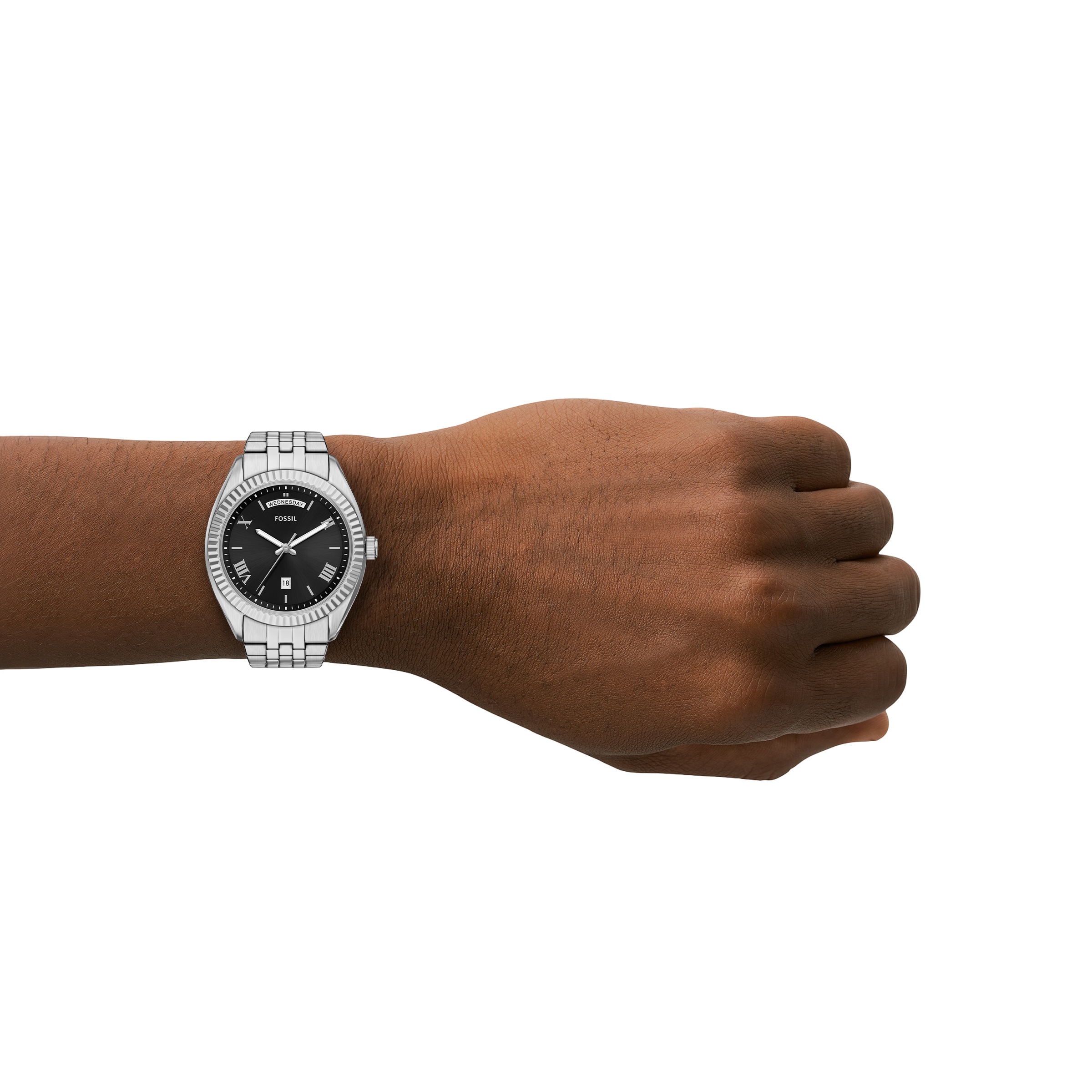 Fossil Quarzuhr »CAMPBELL« Armbanduhr, Herrenuhr, Edelstahlarmband, analog, Tag, Wochentag