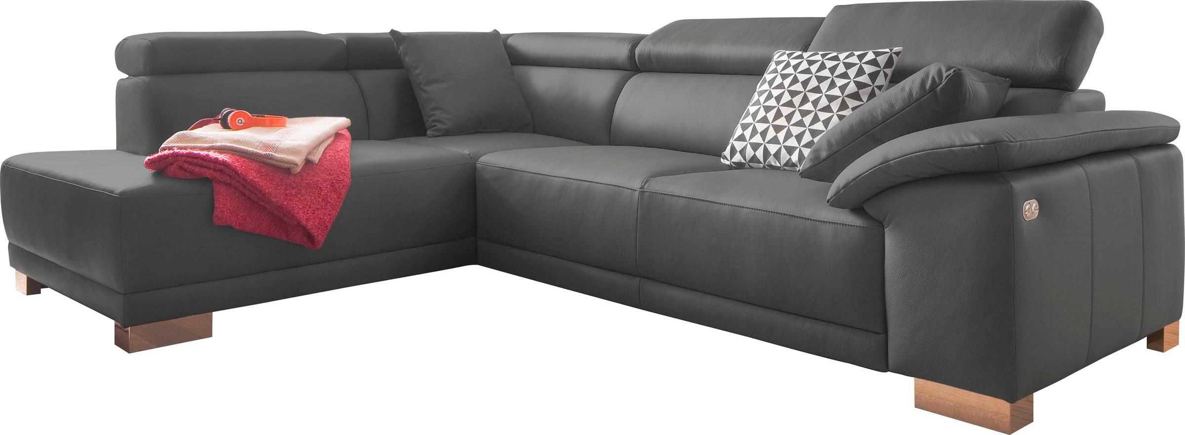 3C Candy Ecksofa »Menorca modern und bequem, OTTOs Choice, L-Form«, Kopfteilverstellung, wahlweise elektronischer Sitzvorzug, in Dickleder