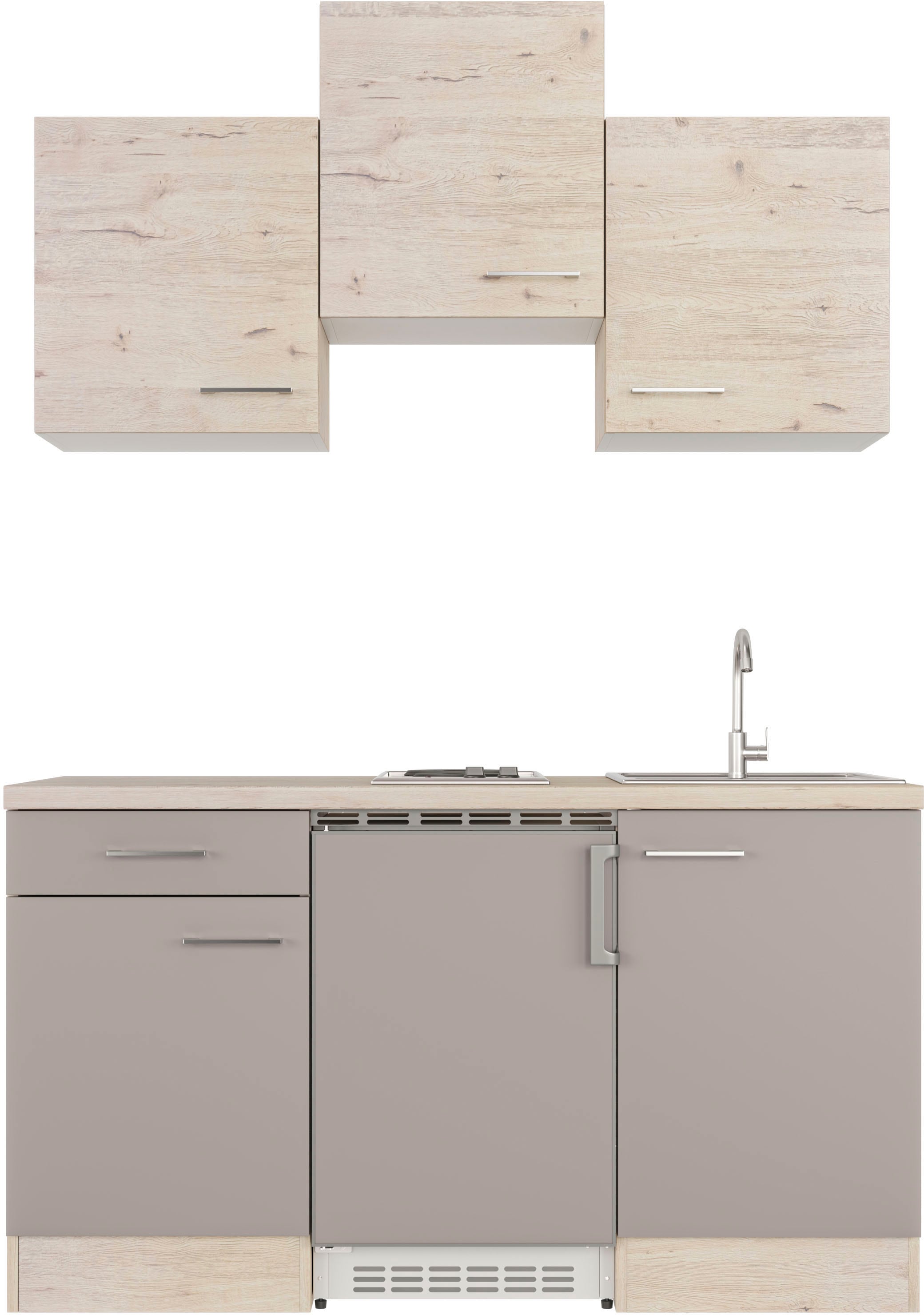 Küche »Riva«, Breite 150,5 cm, mit Unterbau-Kühlschrank, Kochfeld und Spüle