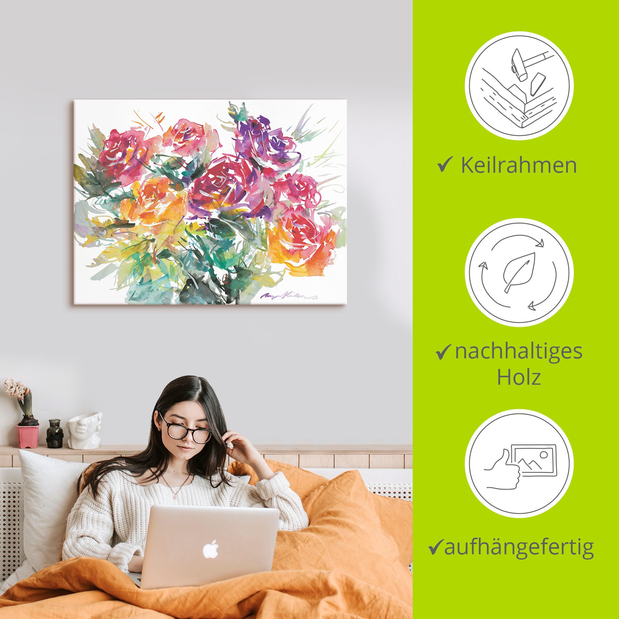 Artland Wandbild »Rosenstrauß«, Blumen, (1 St.), als Leinwandbild, Poster in verschied. Größen