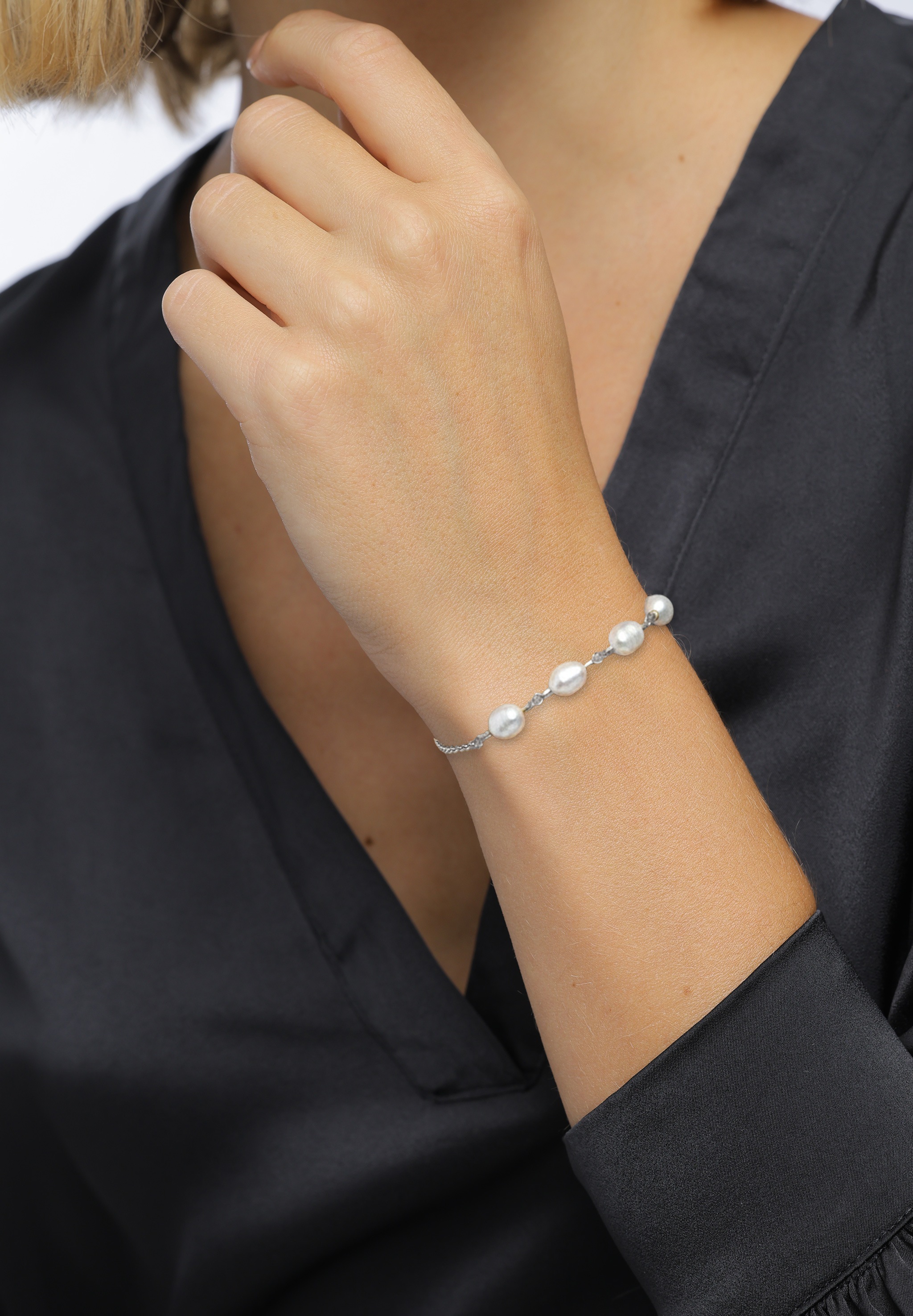 Elli Armkette »Armband Armband mit Swarovski® Perlen Weiß 925 Sterling Silber«